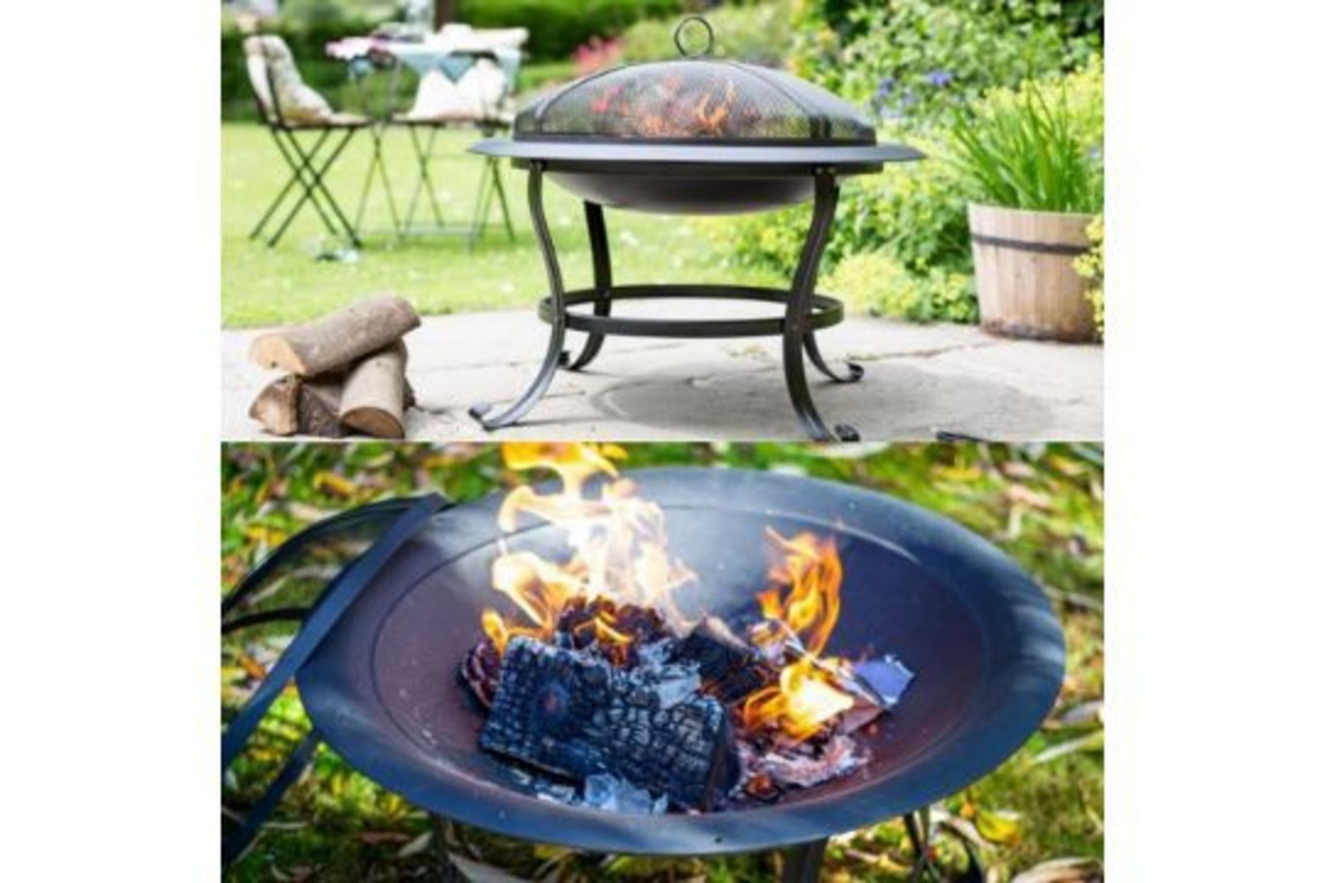 New Boxed STEEL FIRE PIT BOWL WITH MESH LID & COOKING GRILL. This stylish steel fire pit bowl - Image 2 of 2