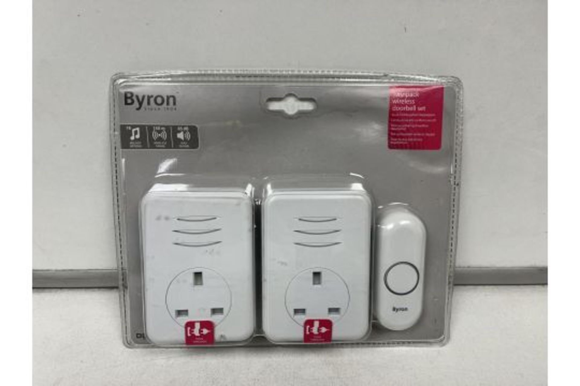 6 X NEW PACKAGED BYRON TWINPACK WIRELESS DOORBELL SETS. RRP £39.99 EACH. 150M WIRELESS RANGE.