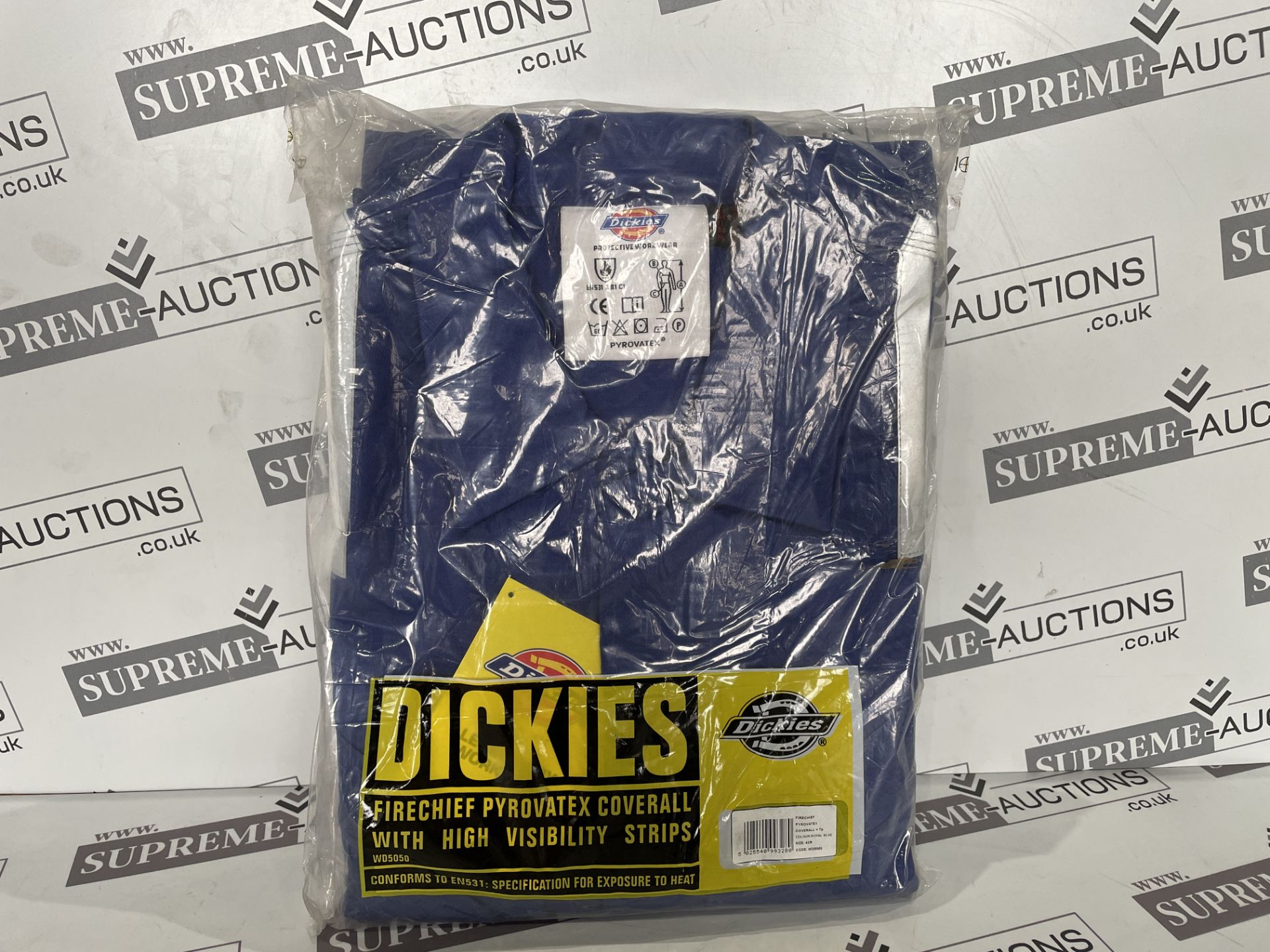 5 X BRAND NEW DICKIES FIRECHIEF PYROVATEX COVERALLS WITH HI VIZ STRIPS NAVY SIZE 52T R3-4