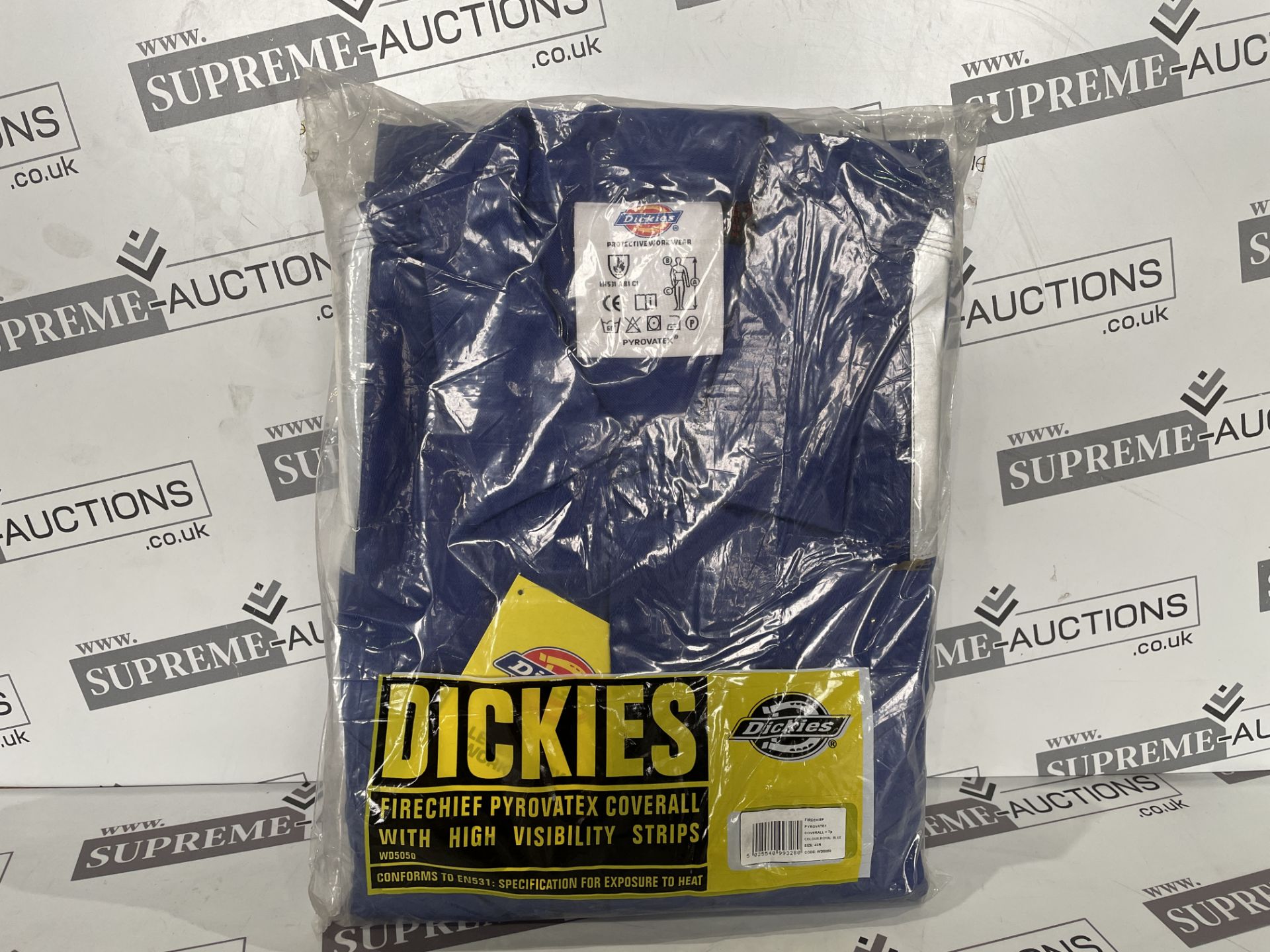 5 X BRAND NEW DICKIES FIRECHIEF PYROVATEX COVERALLS WITH HI VIZ STRIPS NAVY SIZE 52R R3-4