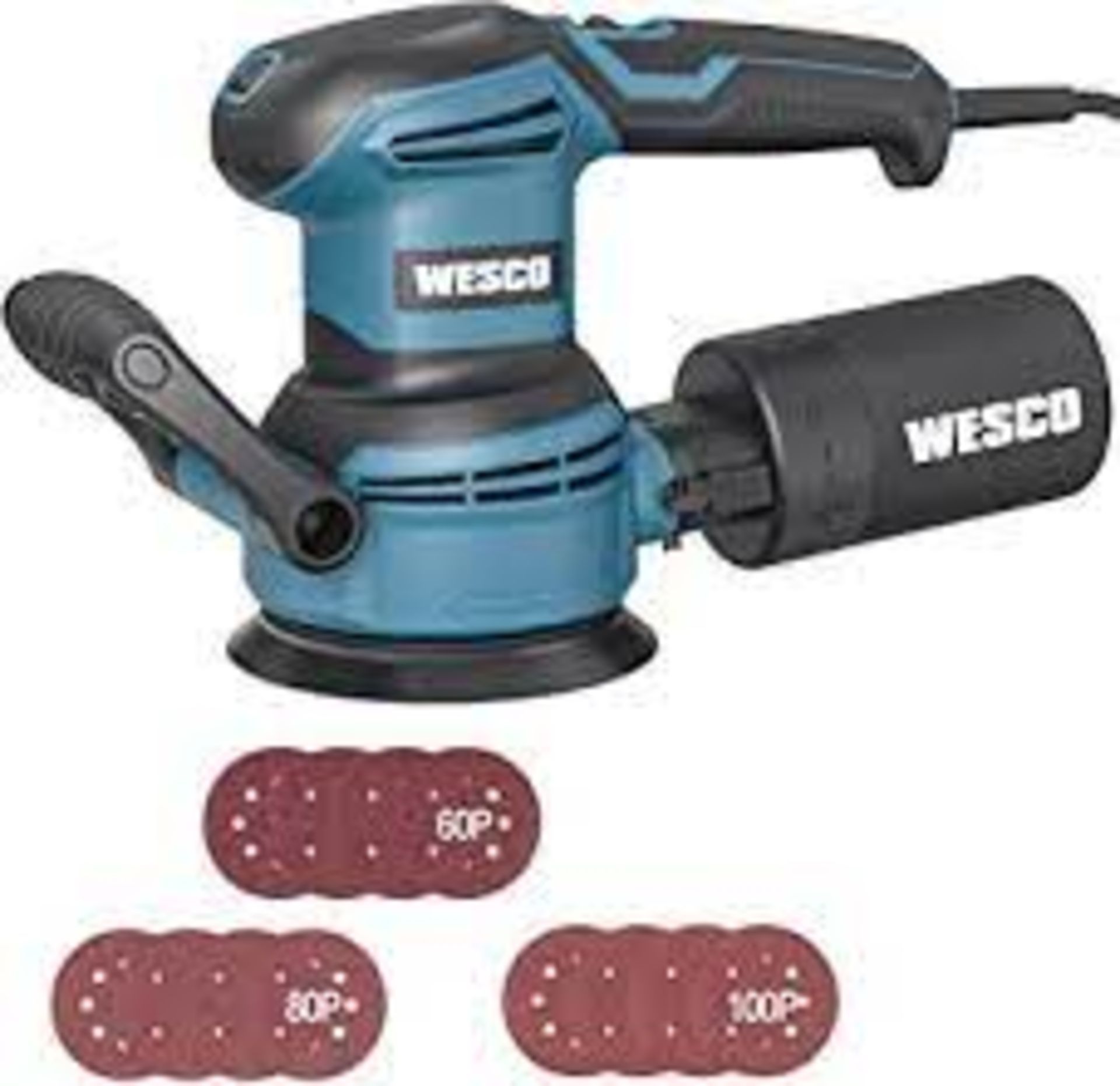 2 X NEW BOXED WESCO 400W 12000RPM 125mm Random Orbital Sander with 12Pcs Sandpapers, 6 Variable