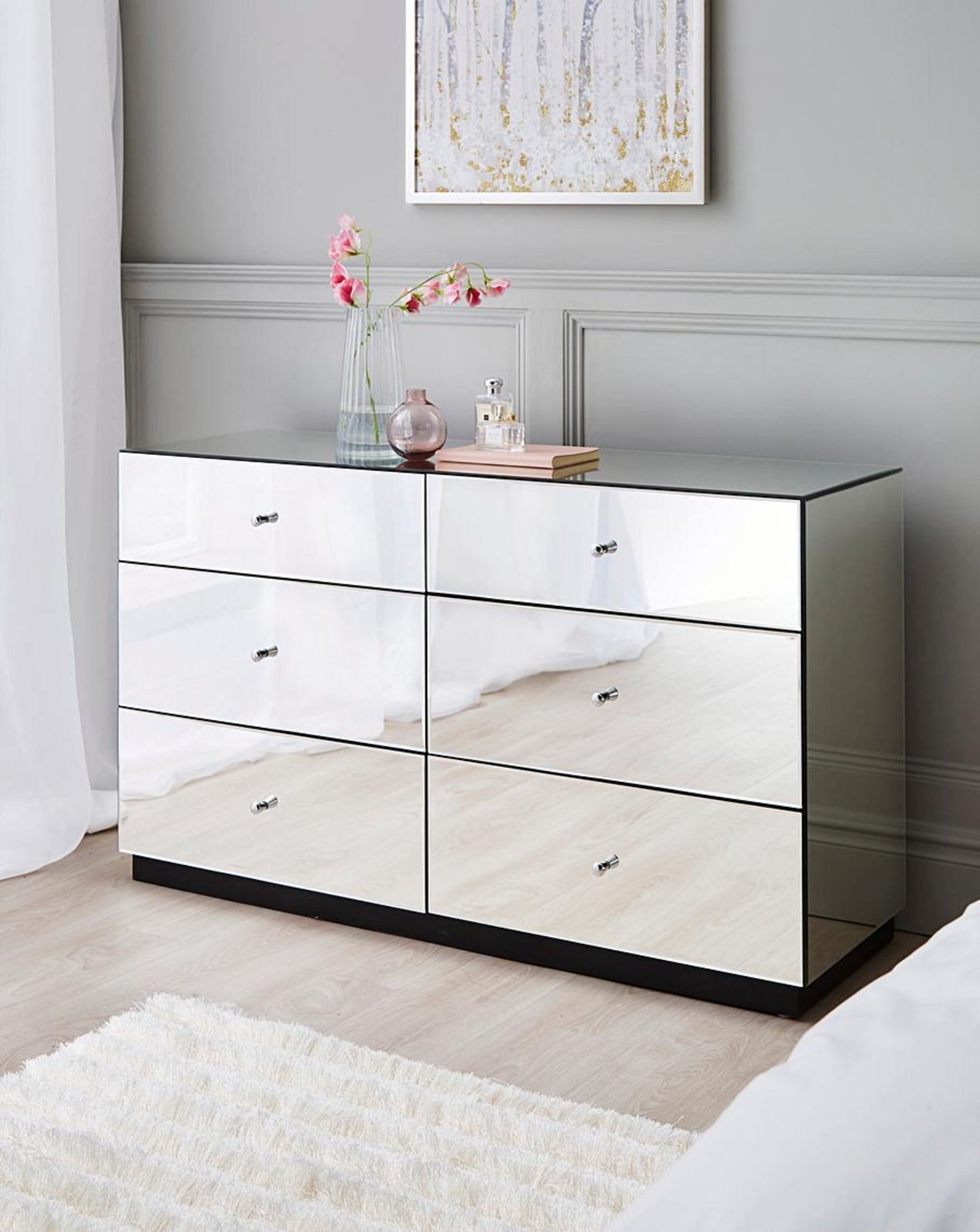 Deco Assembled Mirrored 6 Drawer Wide Chest. RRP £549.00. - SR5. Part of At Home Luxe, the Deco