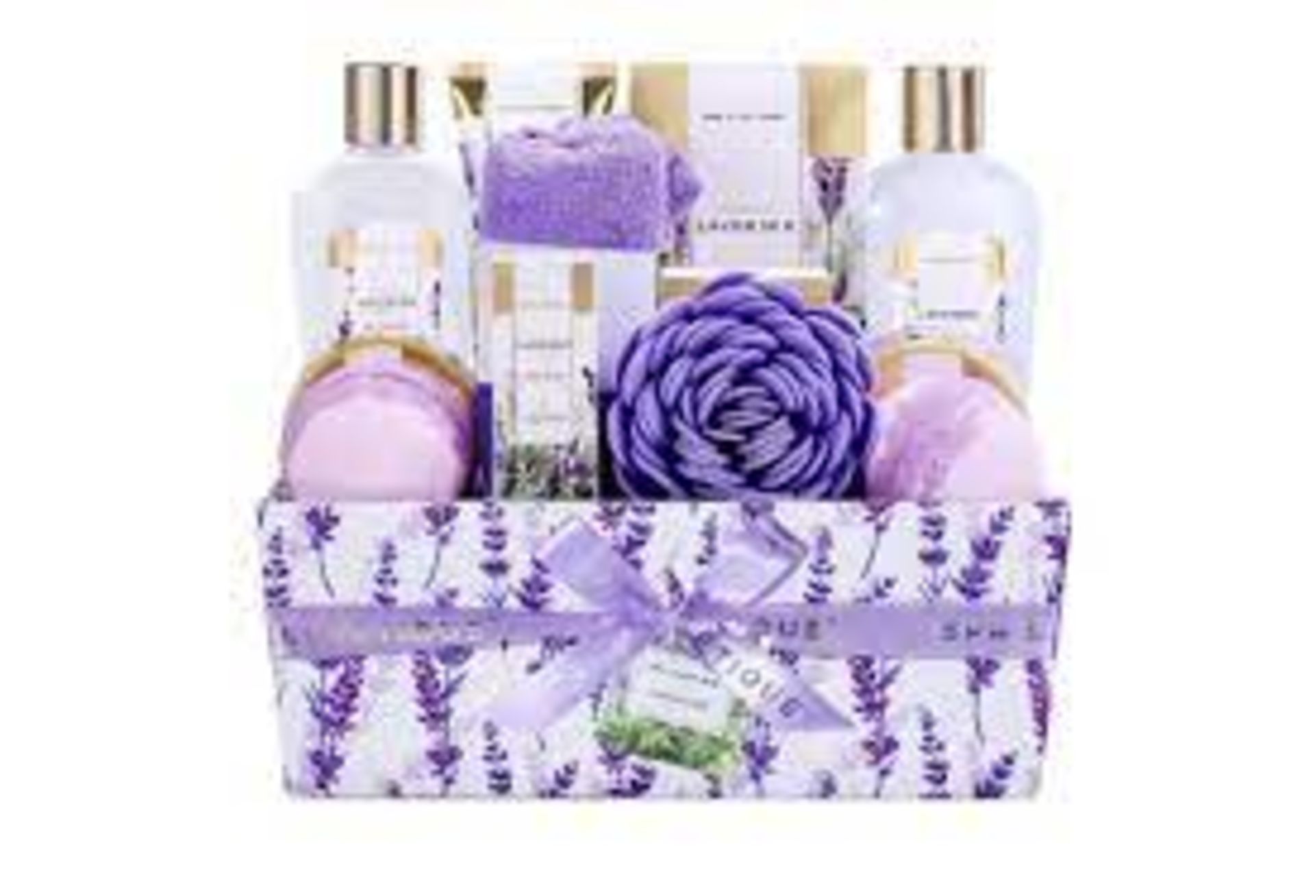 4 X NEW PACKAGED 12 Piece Lavender Bath & Shower Gift Basket. (SKU:SPA-3-LAV). Pampering 12 Pcs Home