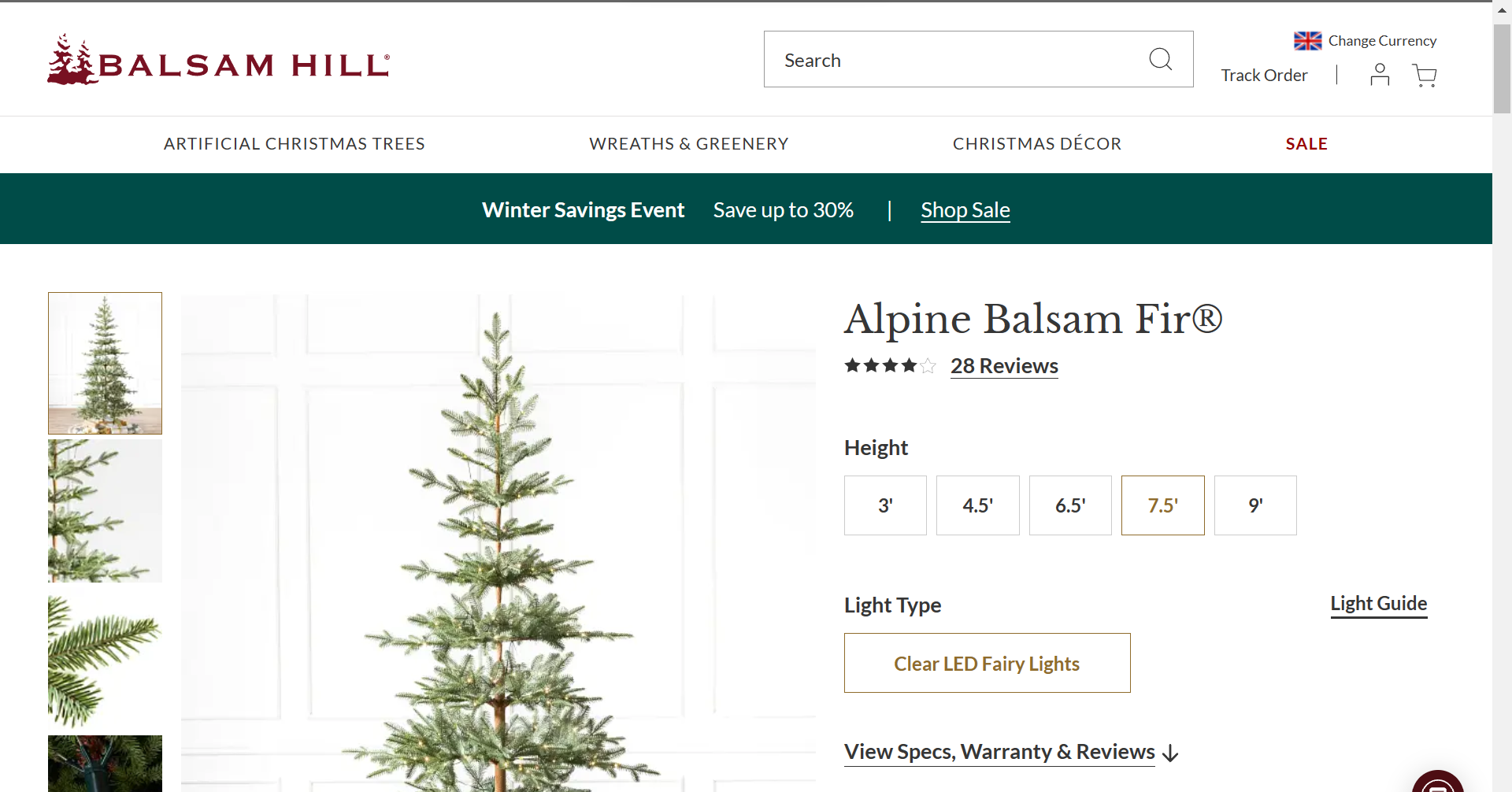 BH (The worlds leading Christmas Trees) Alpine Balsam Fir® 7.5ft with LED Clear Lights. RRP £429.00. - Image 2 of 2