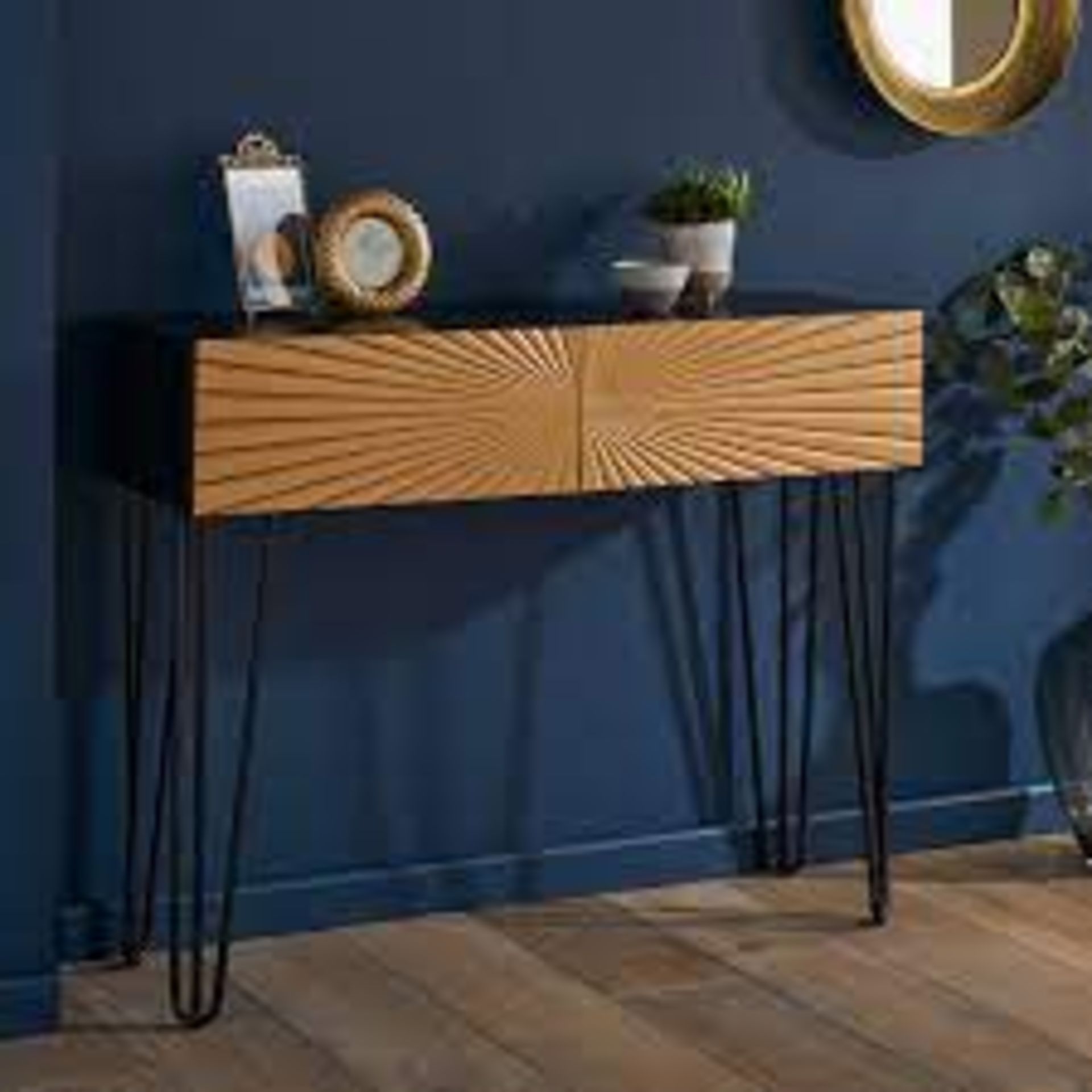 Sunburst Black & Gold Console Table Unit. - SR3. RRP £190.00. This Black and Gold Furniture