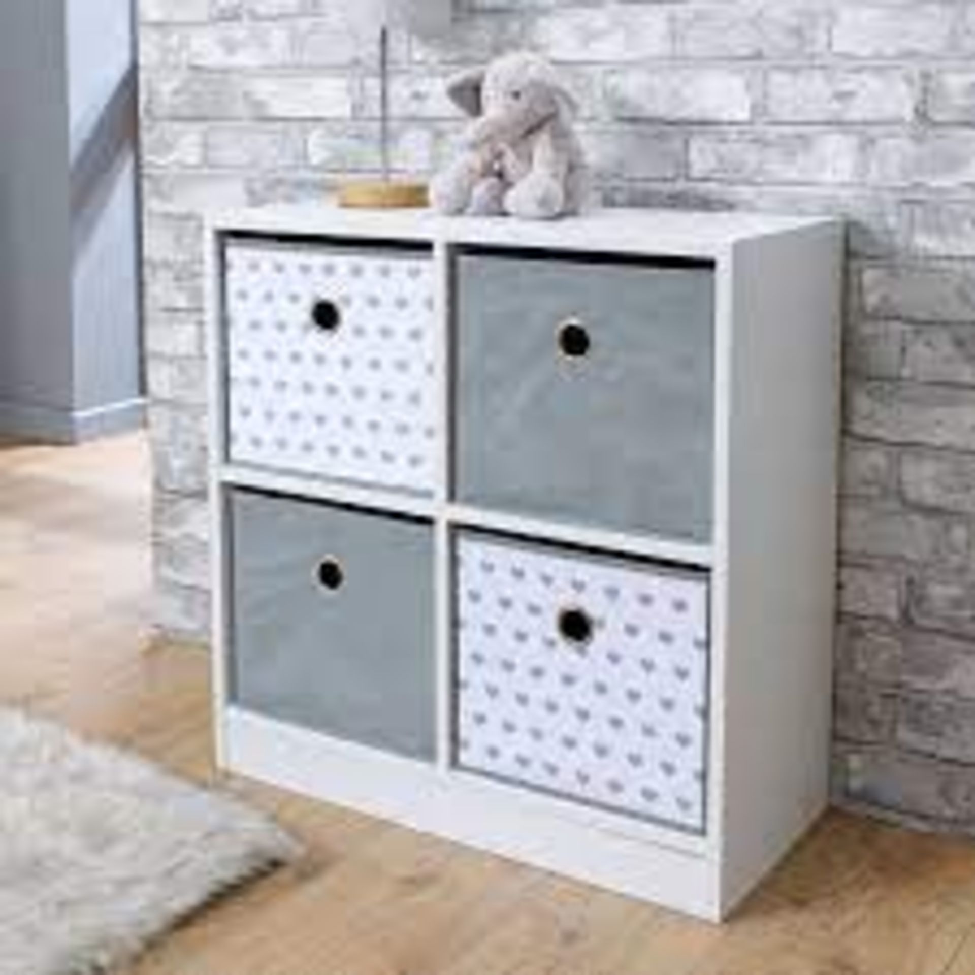 Jive 4 Cube Drawers - Grey/Grey Hearts. - SR3. Update your storage solutions with cube storage units