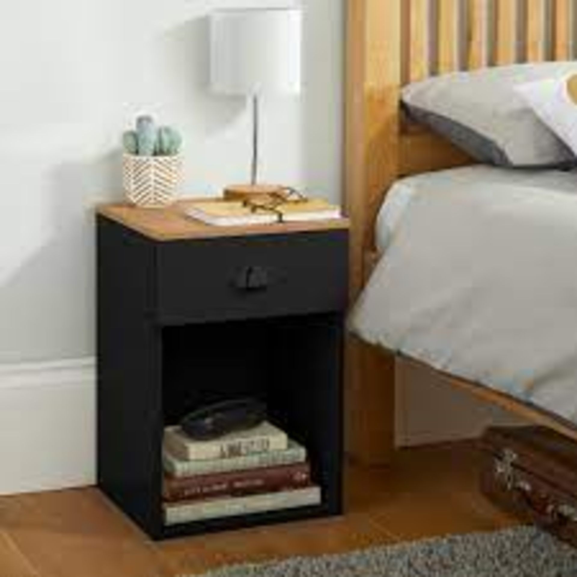 Lilsbury Black 1 Drawer Bedside Table. - SR3. Boasting a classic design, the stylish black bedside