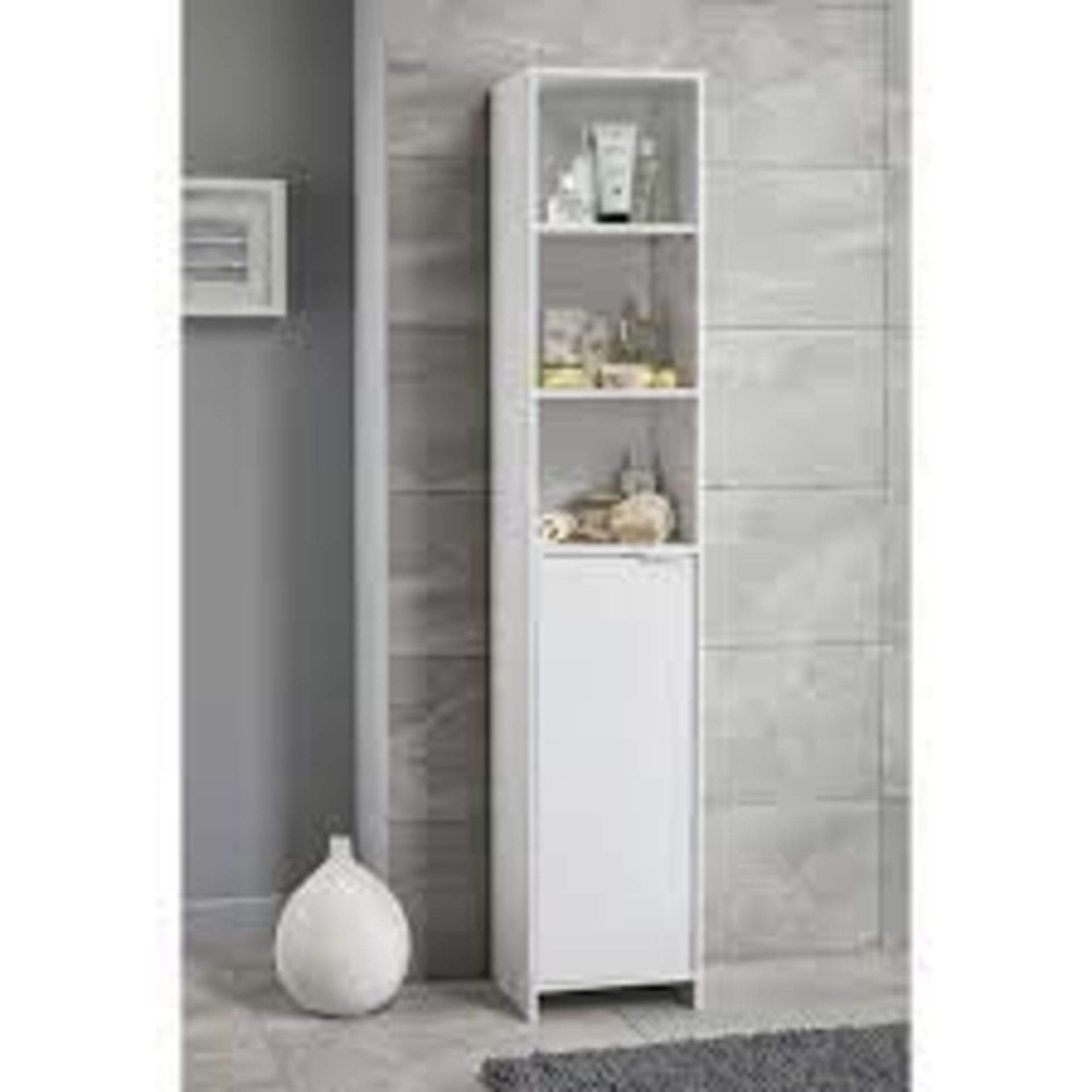 Lambeth White Bathroom Tallboy Storage Cabinet. - SR3. Add simple storage to your bathroom with