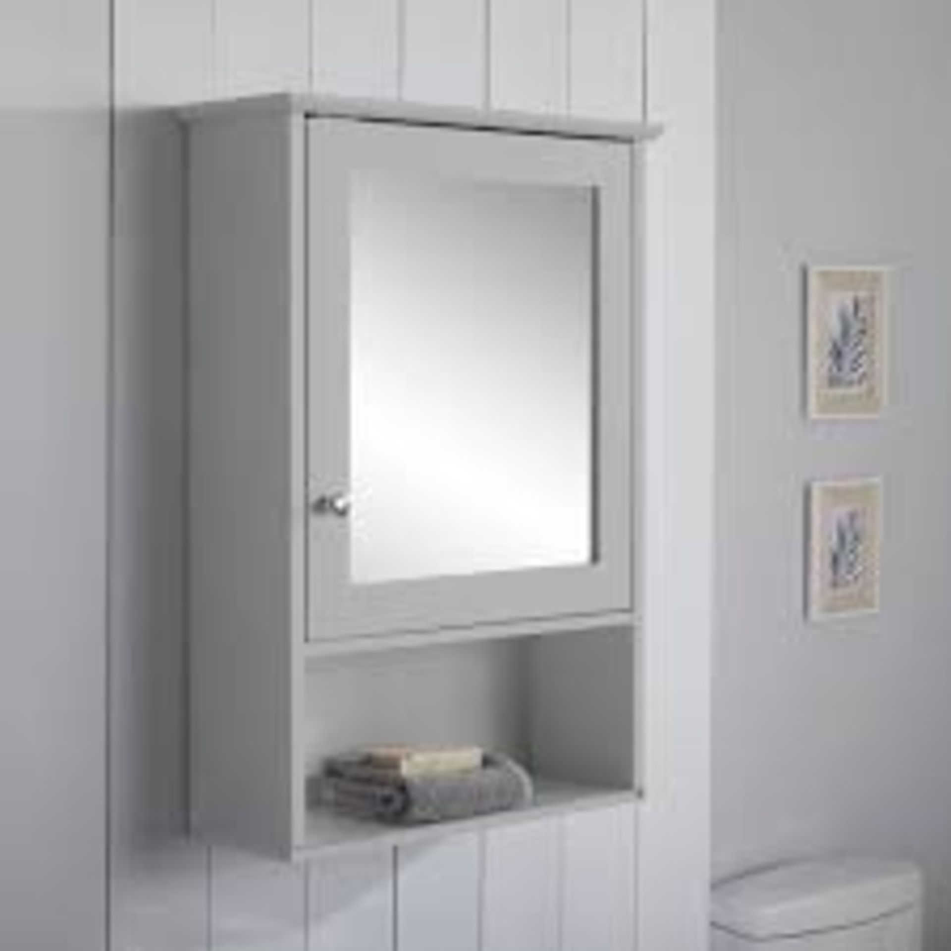 Ashby Grey Tongue & Groove Single Mirror Bathroom Storage Cabinet. - SR3. This modern bathroom