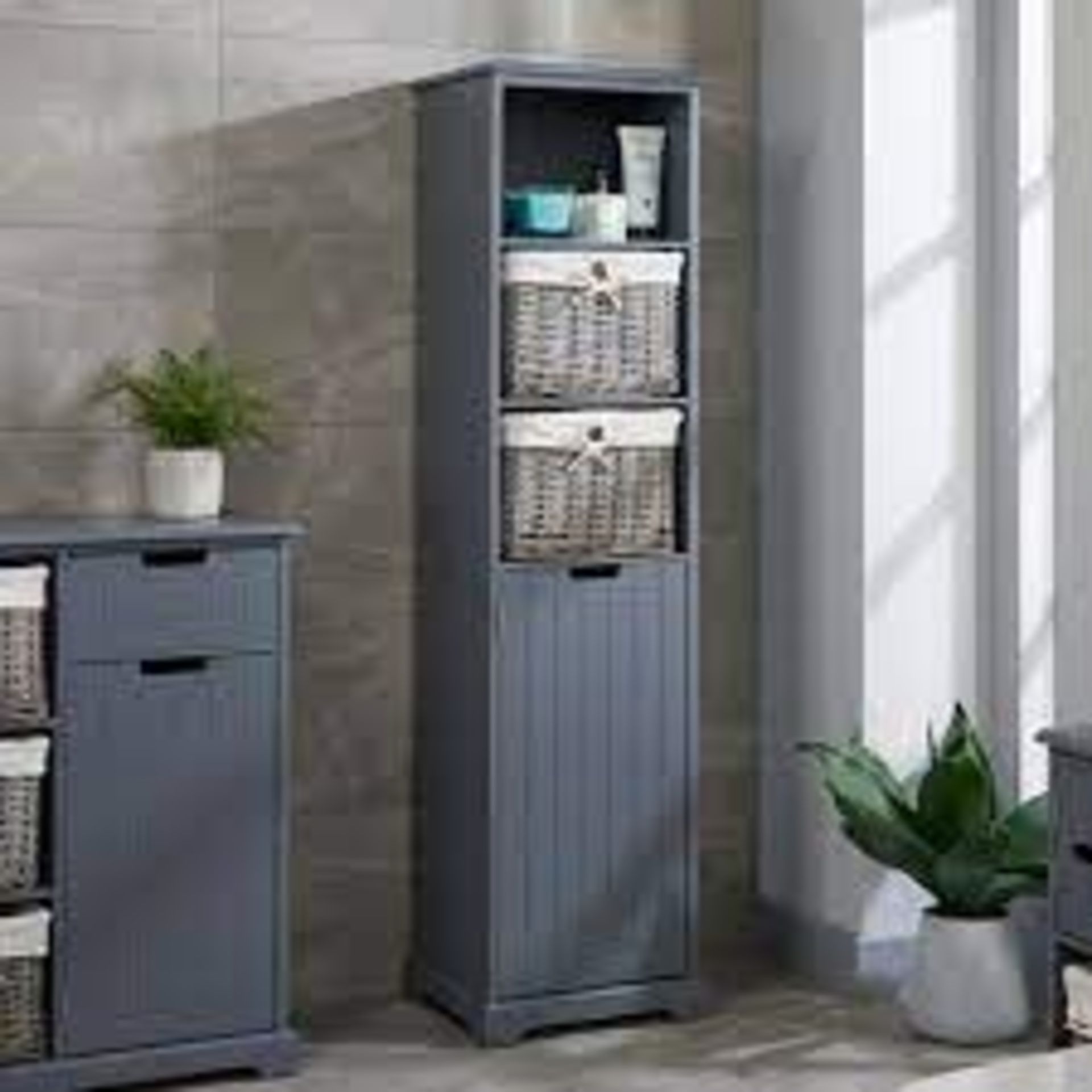 Ready Assembled Grey Winchester Style Storage Tallboy Cabinet. - SR3. The Under Basin Sink Rattan