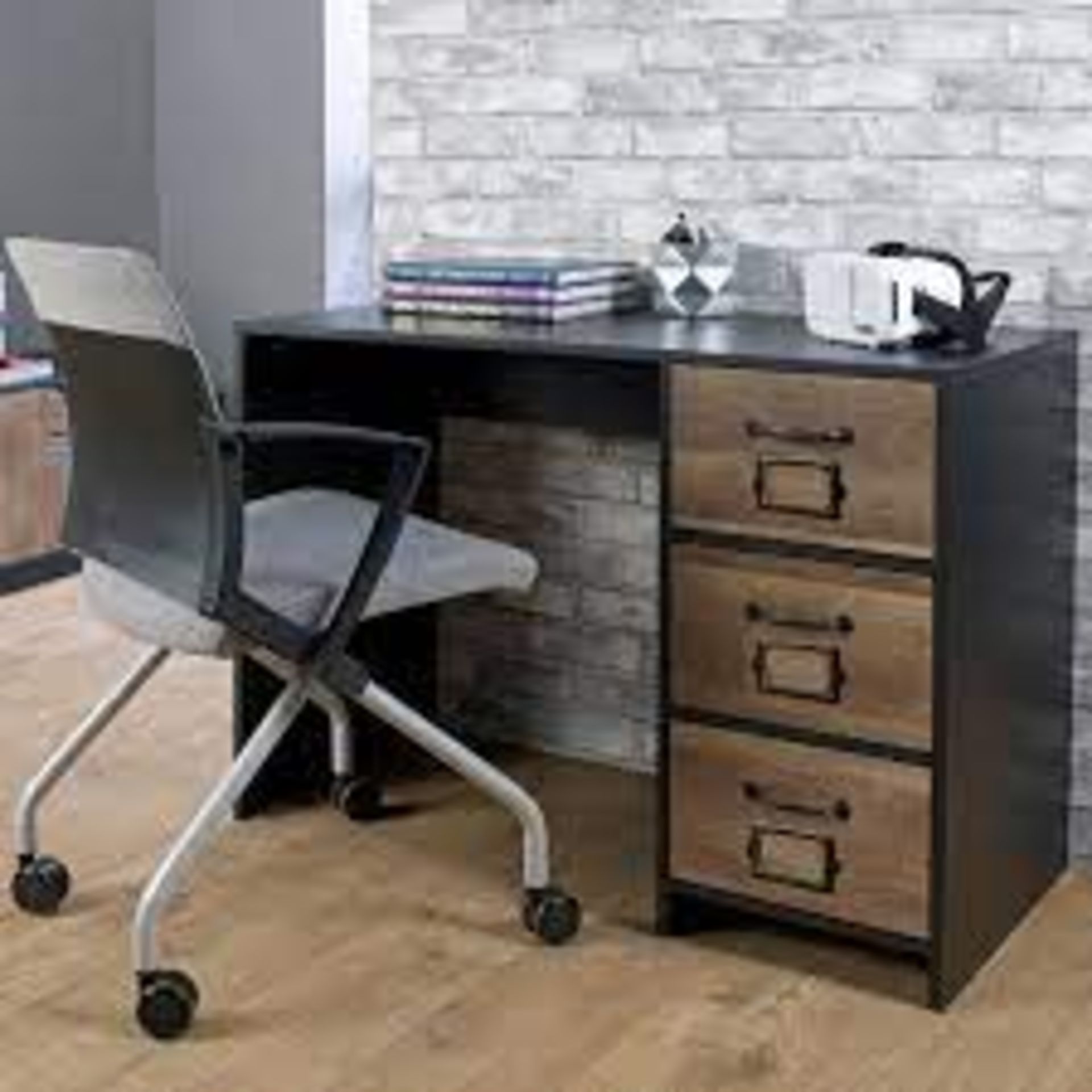 Cambridge Black & Wood Effect 3 Drawer Office Desk. - SR3. This functional computer desk has been