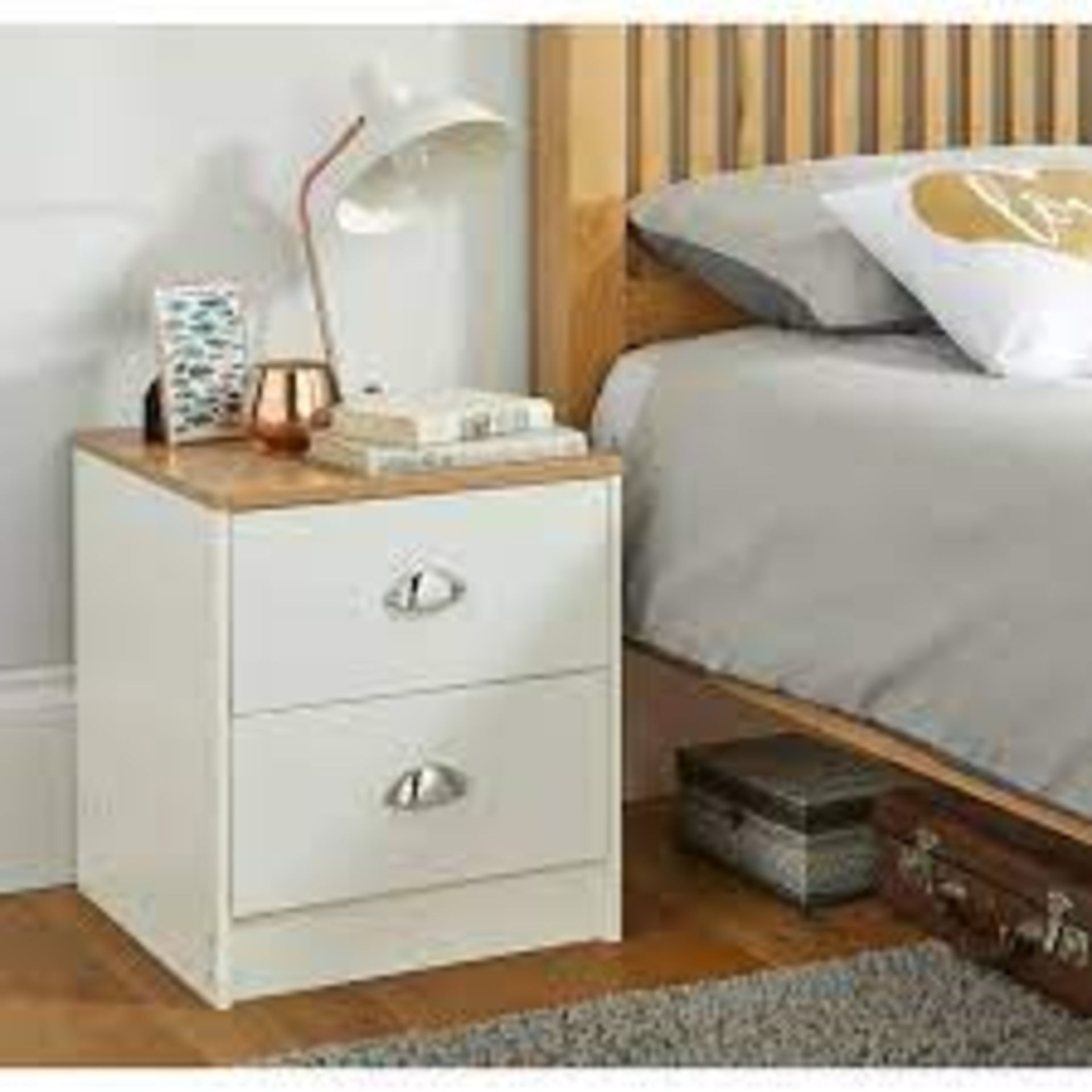 Linwood 2 Drawer Bedside Table Cream/Oak - SR3