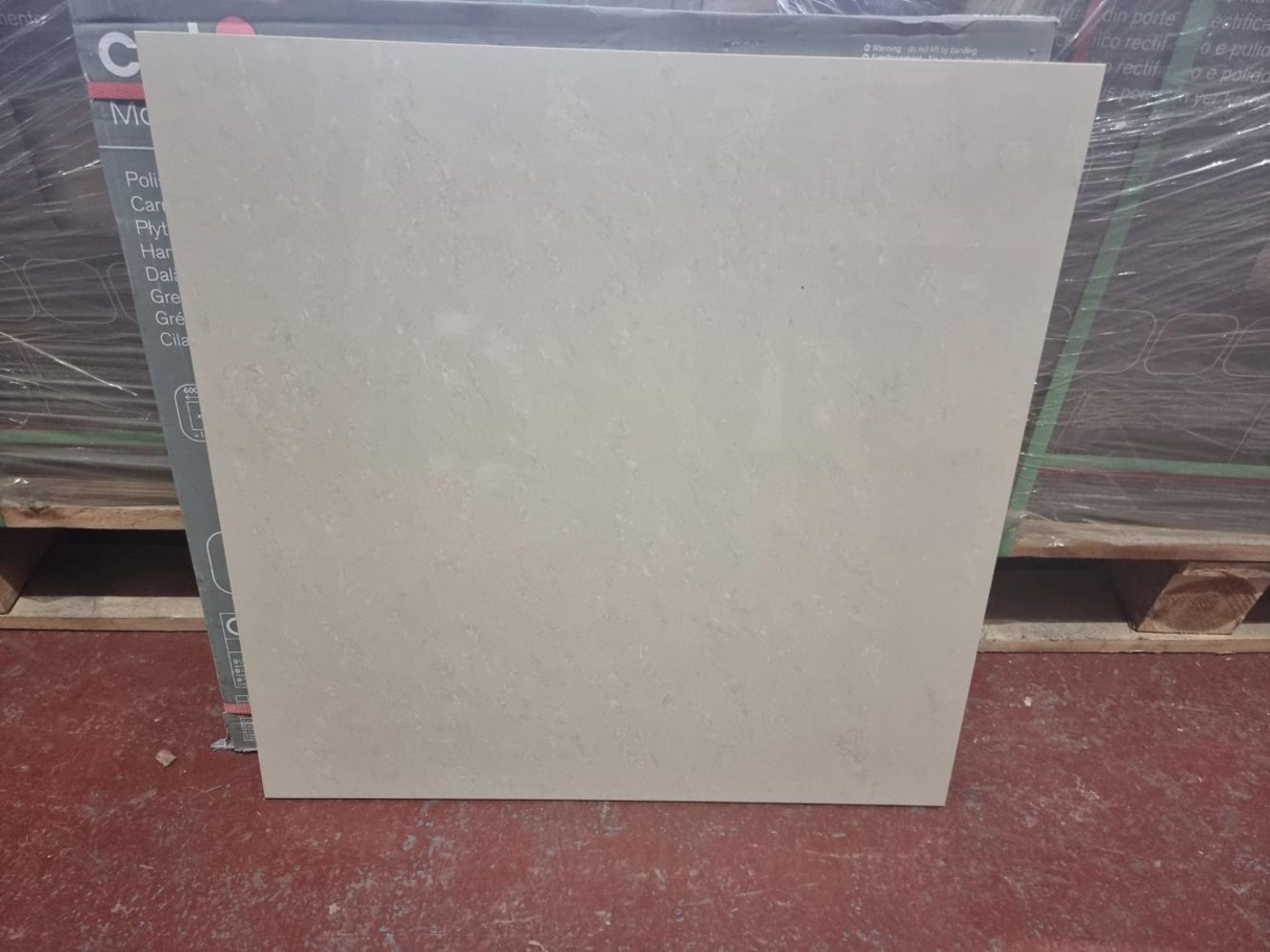 Pallets of New 600x600mm Modenia Beige High Gloss Stone Effect Porcelain Wall & Floor Tiles - Delivery Available