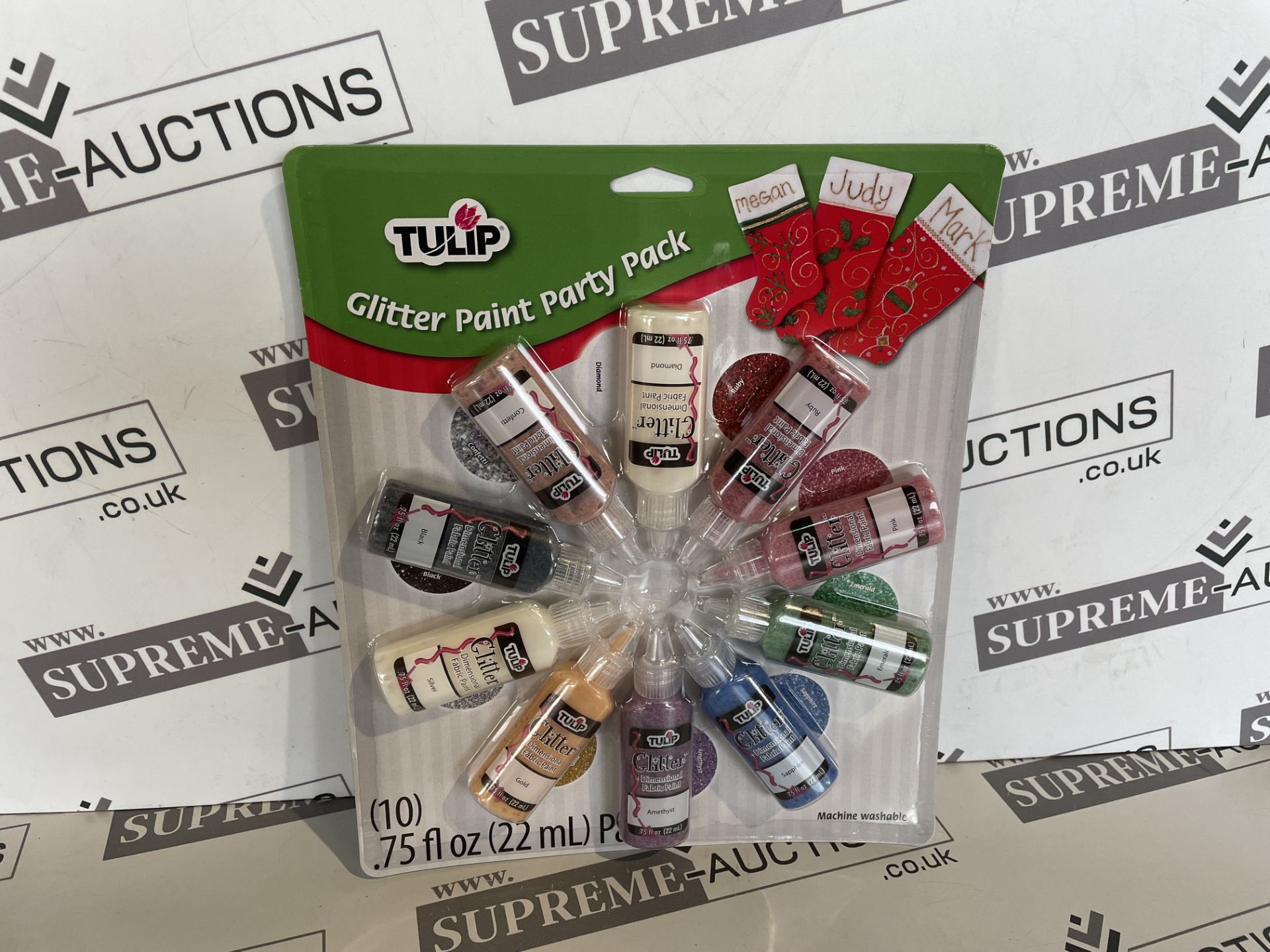 24 X BRAND NEW TULIP PACK OF 10 ASSORTED GLITTER FABRIC PAINT RRP £15 EACH R16-14