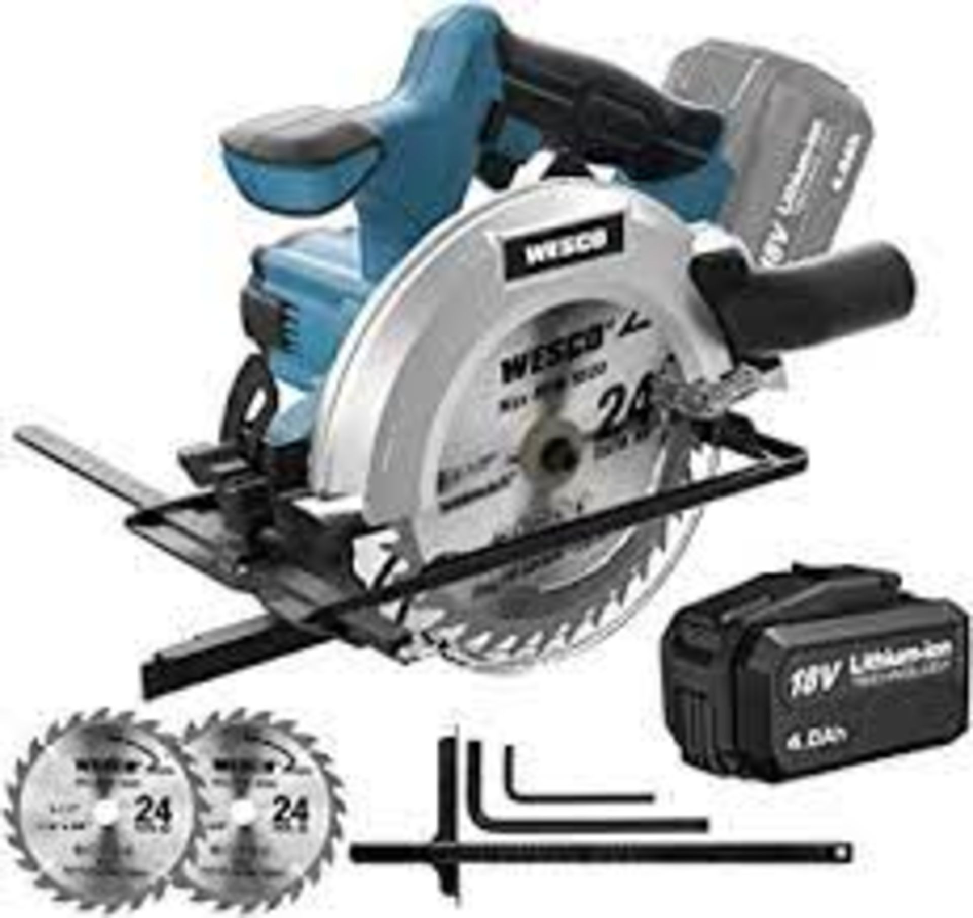 New Boxed WESCO Circular Saw, 4.0Ah 18v Cordless Circular Saw, Battery Circular Saw 4000 RPM, 0°