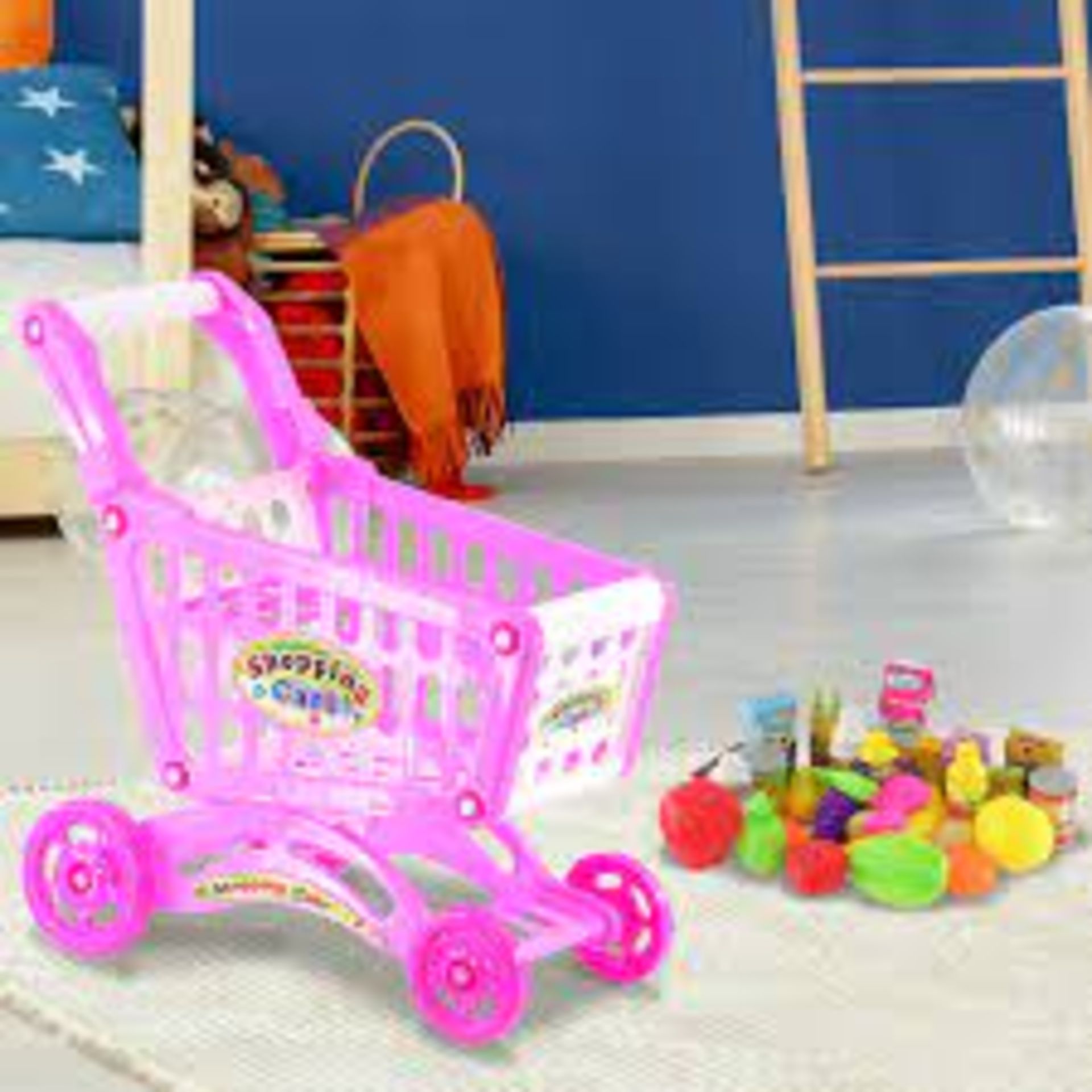 4 X BRAND NEW Pink Childrens Kids Role Play Supermarket Shopping Trolley Set (3618) R4-7