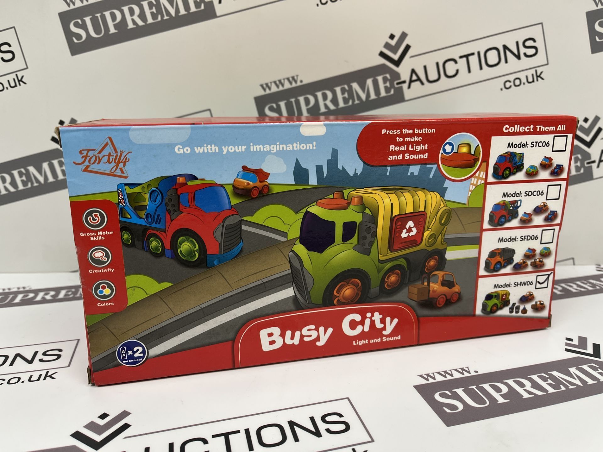 8 X BRAND NEW BUSY CITY REAL LIGHT AND SOUND GARBAGE TRUCKS RRP £33 EACH R5-8