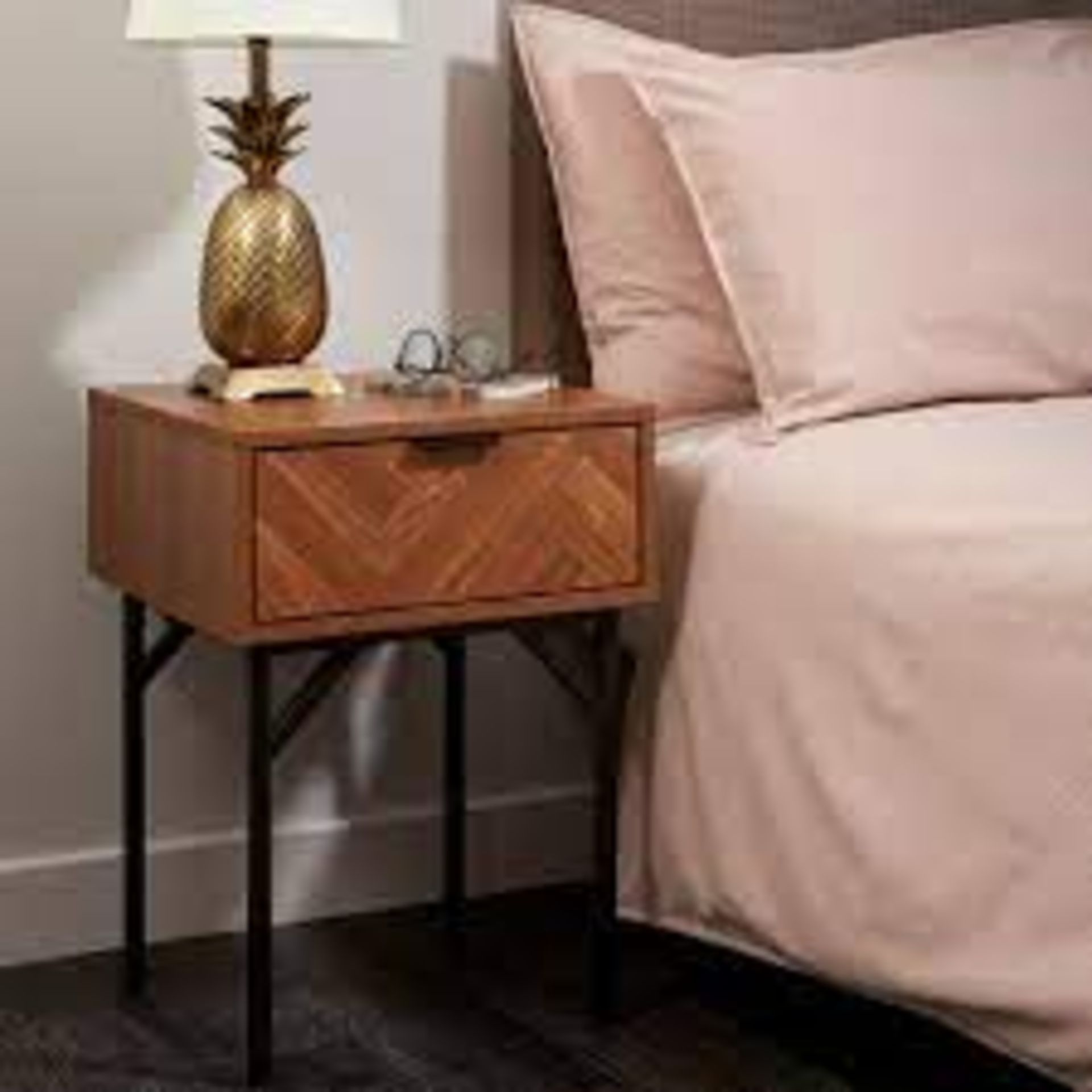 Preston Dark Chevron 1 Drawer Bedside Table. - BI.