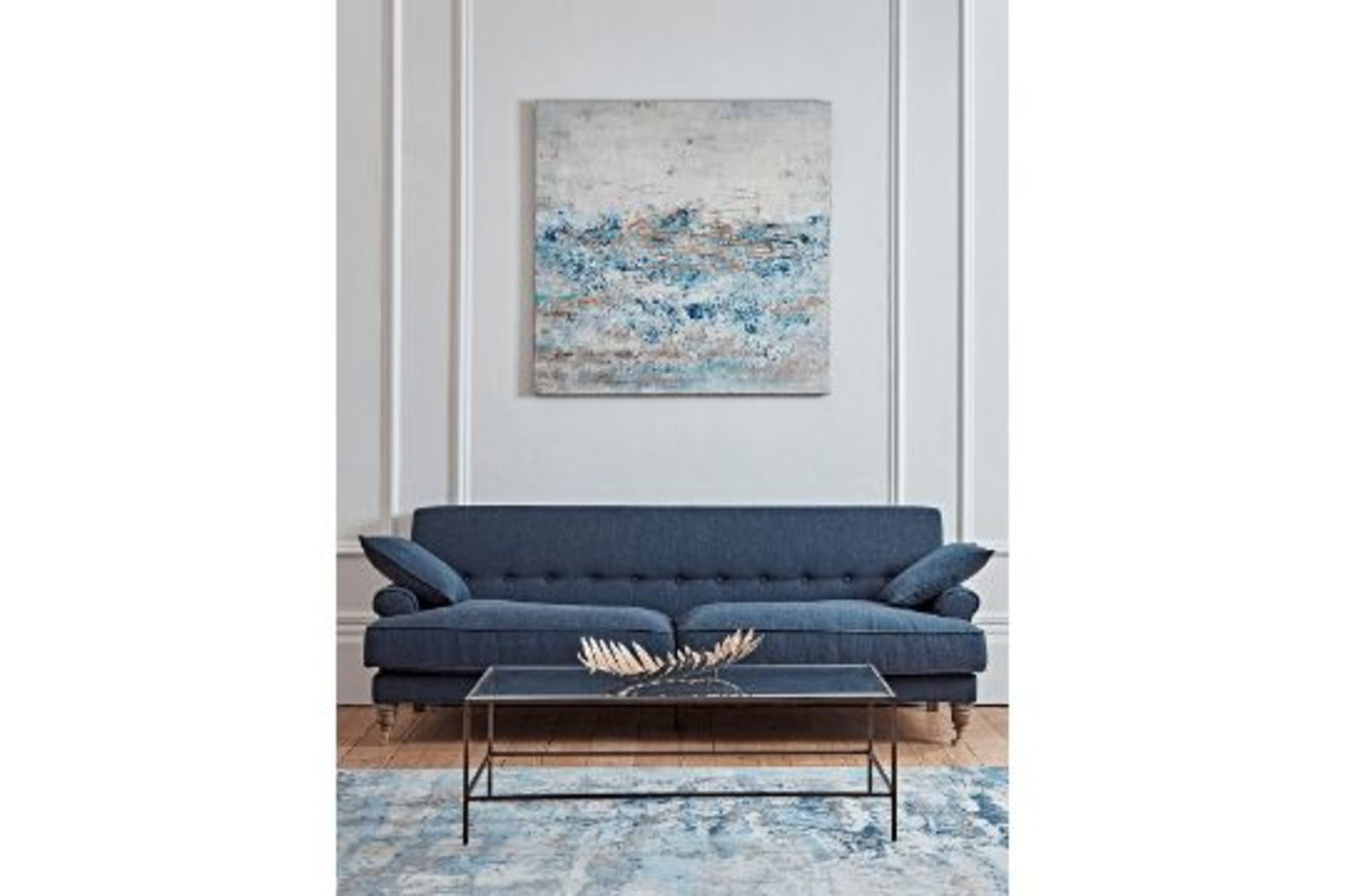 Cox & Cox Herringbone Sofa - Blue. RRP £3,295.00. - SR5. Our Herringbone Sofa, crafted in a textured