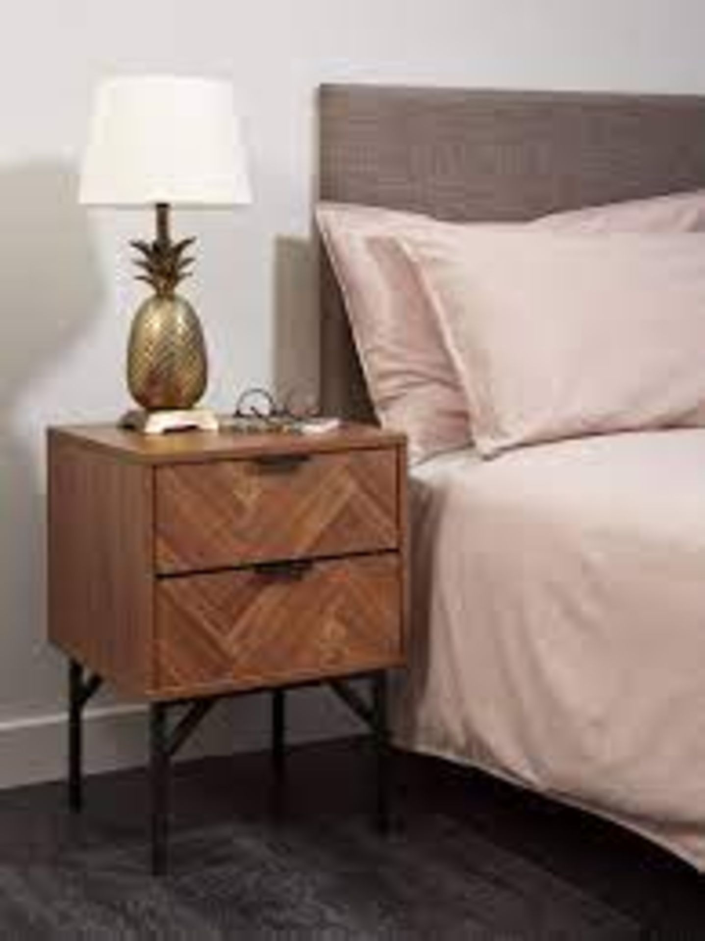 Preston Dark Chevron 2 Drawer Bedside Table. - BI.