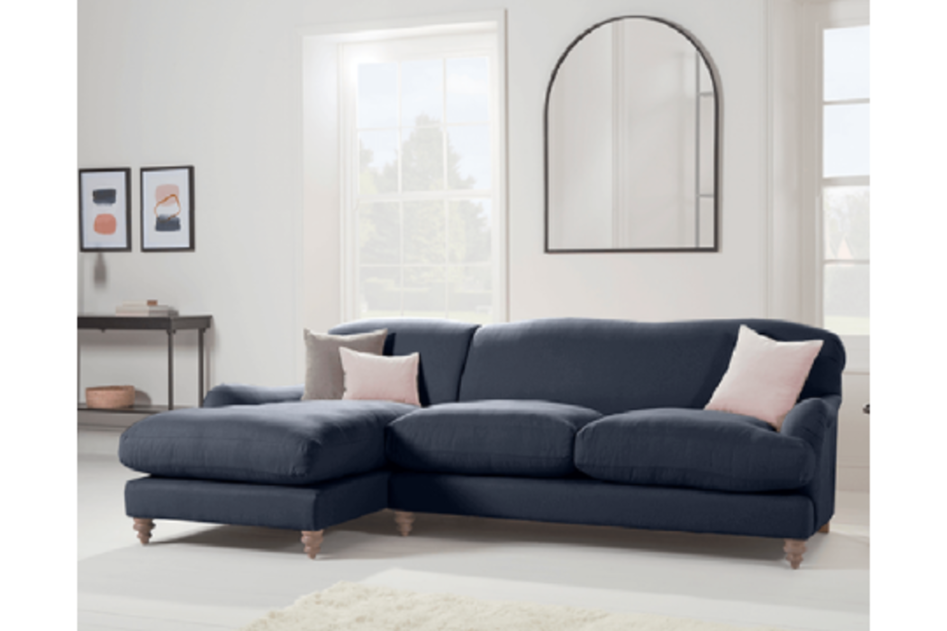 Cosy Grand Chaise Sofa Navy Velvet - Left Hand Facing. - SR5. The Cosy Grand Chaise is an