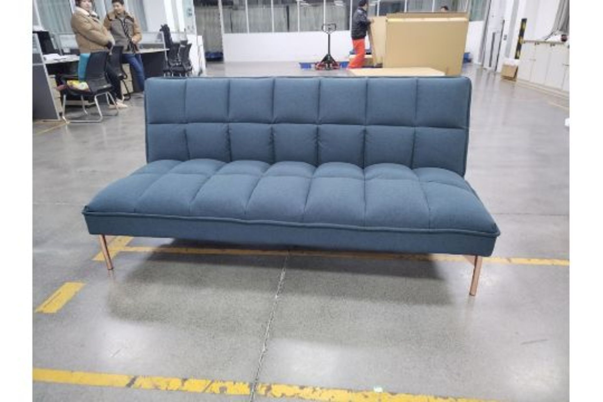 New & Boxed Made.com Hallie Click Clack Sofa Bed. Aegean Blue with Copper Legs. RRP £1,449. - Image 3 of 5