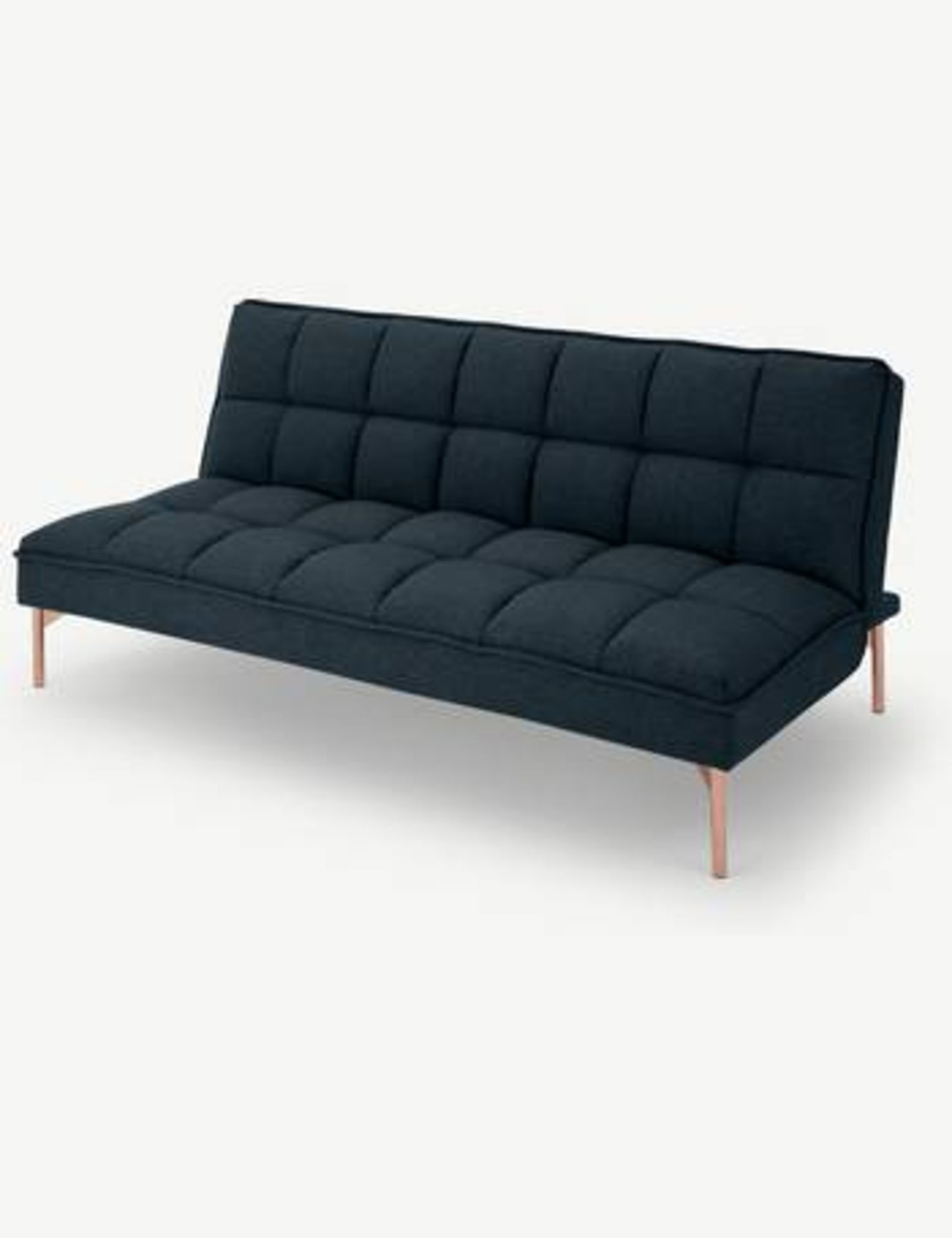 New & Boxed Made.com Hallie Click Clack Sofa Bed. Aegean Blue with Copper Legs. RRP £1,449. - Image 2 of 5