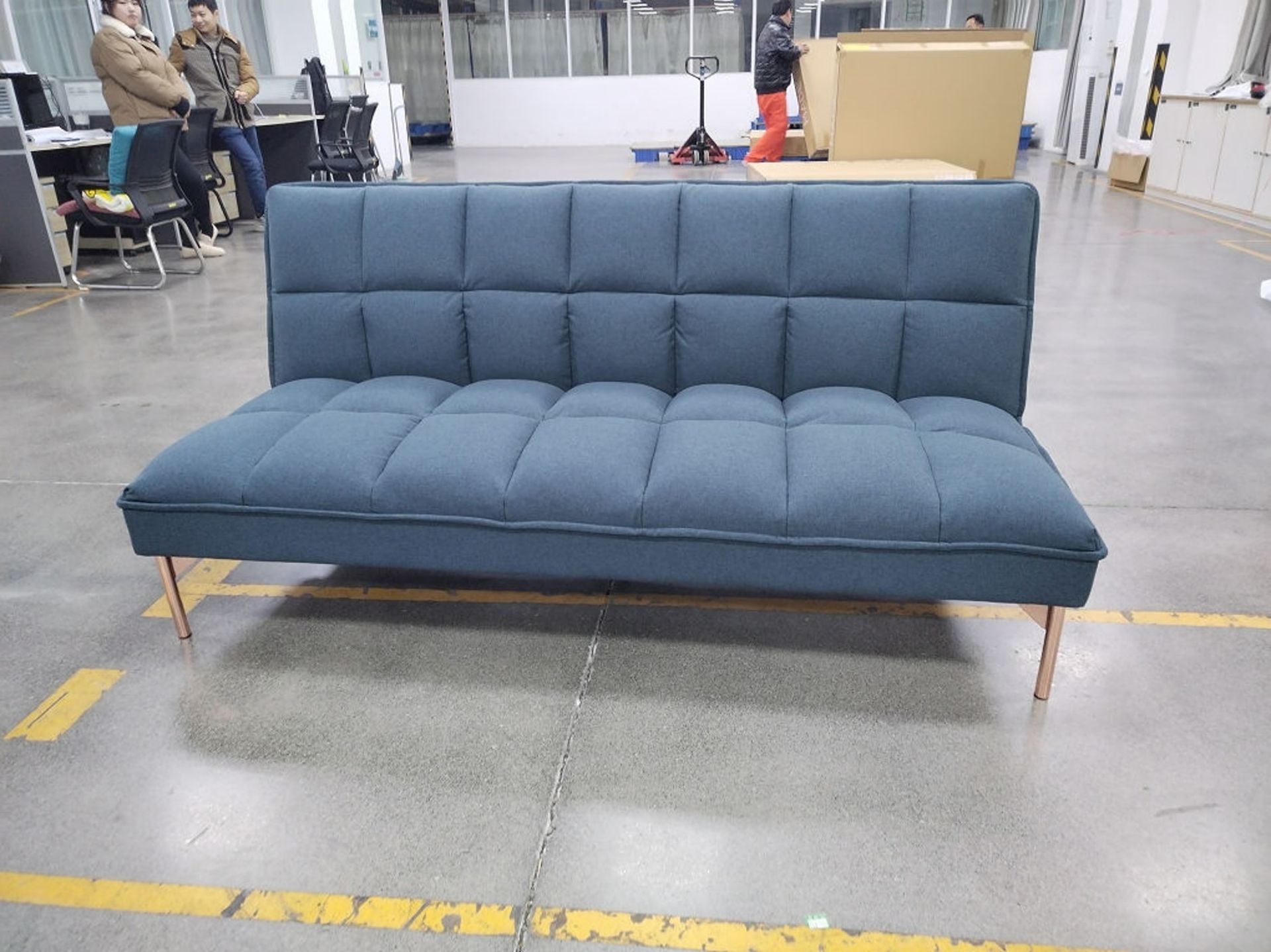 New & Boxed Made.com Hallie Click Clack Sofa Bed. Aegean Blue with Copper Legs. RRP £1,449. - Image 3 of 5