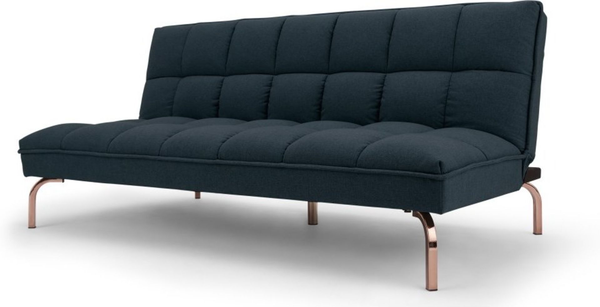 New & Boxed Made.com Hallie Click Clack Sofa Bed. Aegean Blue with Copper Legs. RRP £1,449.