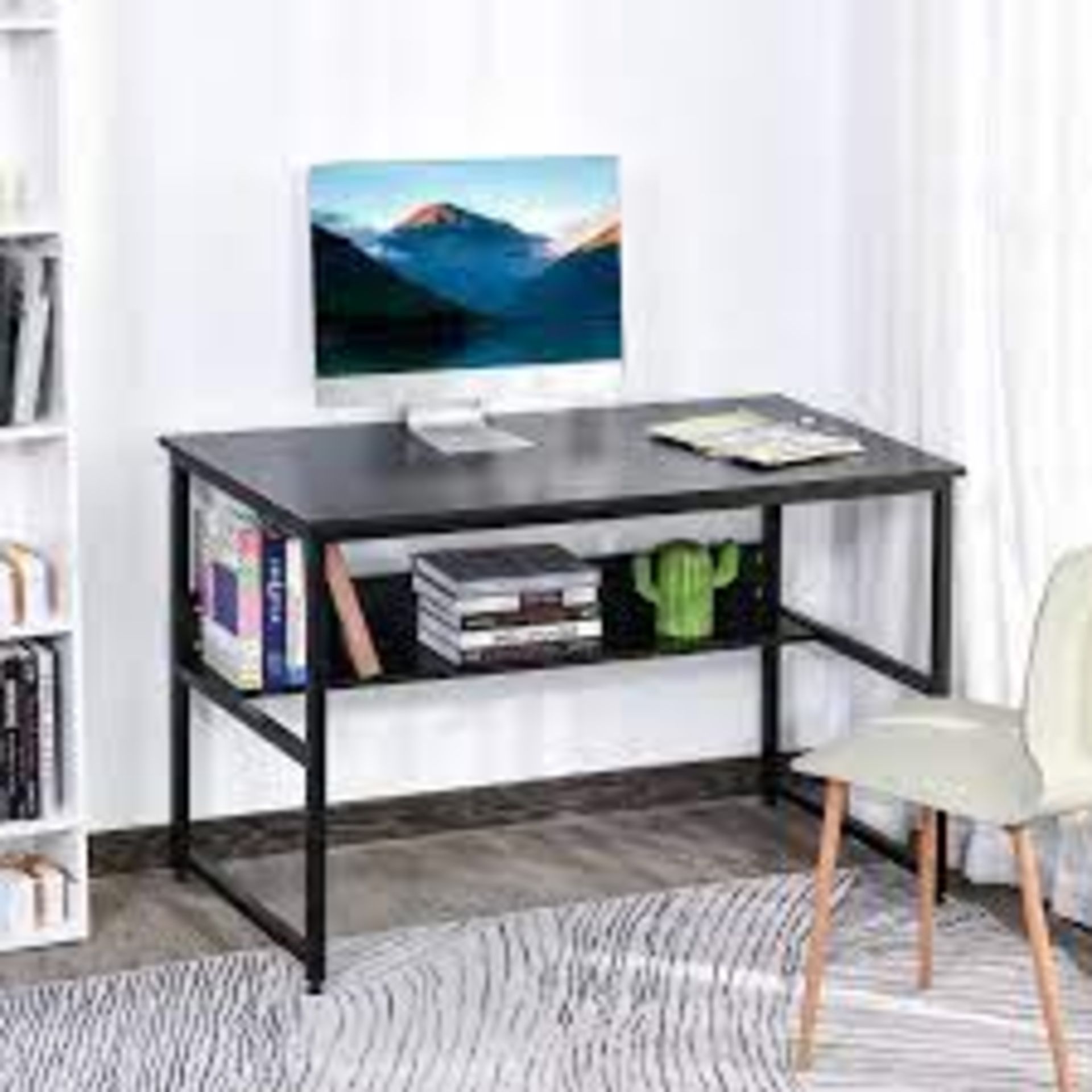 Computer Desk w/Storage Shelf Adjustable Feet Metal Frame Home Office Laptop Study Writing - Image 2 of 2