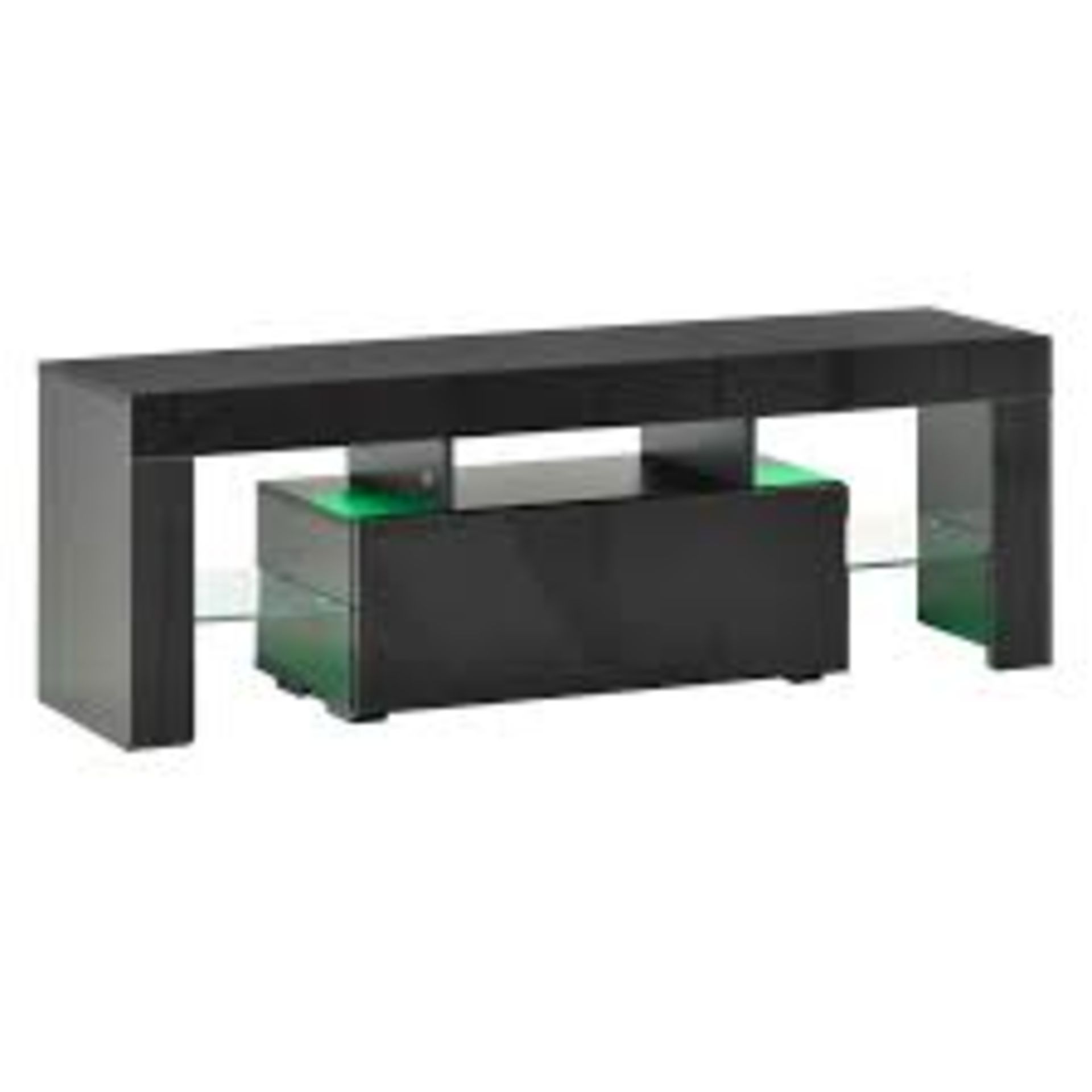 High Gloss, LED Light Futuristic TV Stand - Black. - SR4. AMPLE STORAGE SPACE: 130 cm top deck is