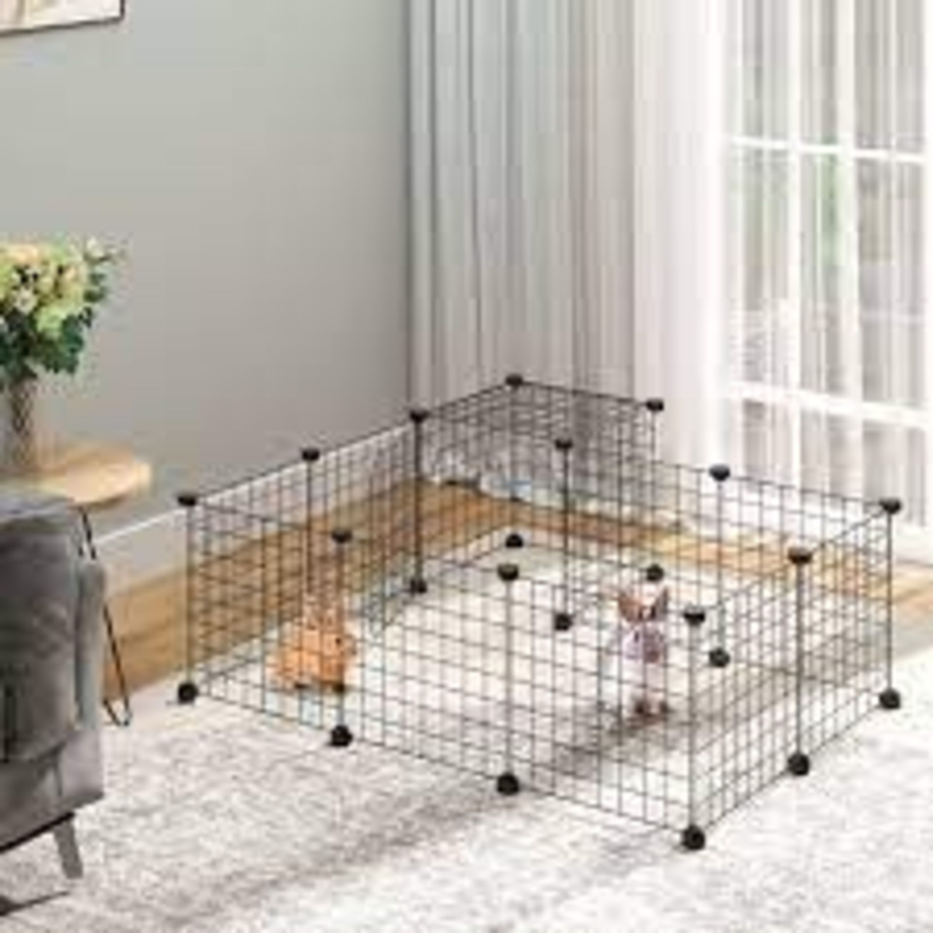 PawHut Pet Playpen, DIY Small Animal Cage Fence, Two-Storey Crate Kennel, Black - SR4