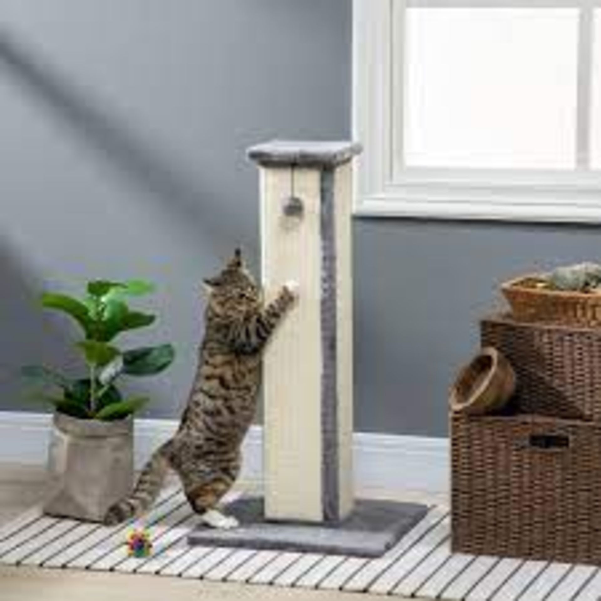 PawHut 81cm Cat Scratcher, Vertical Full Scratcher with Natural Sisal Rope, Hanging Ball and Soft