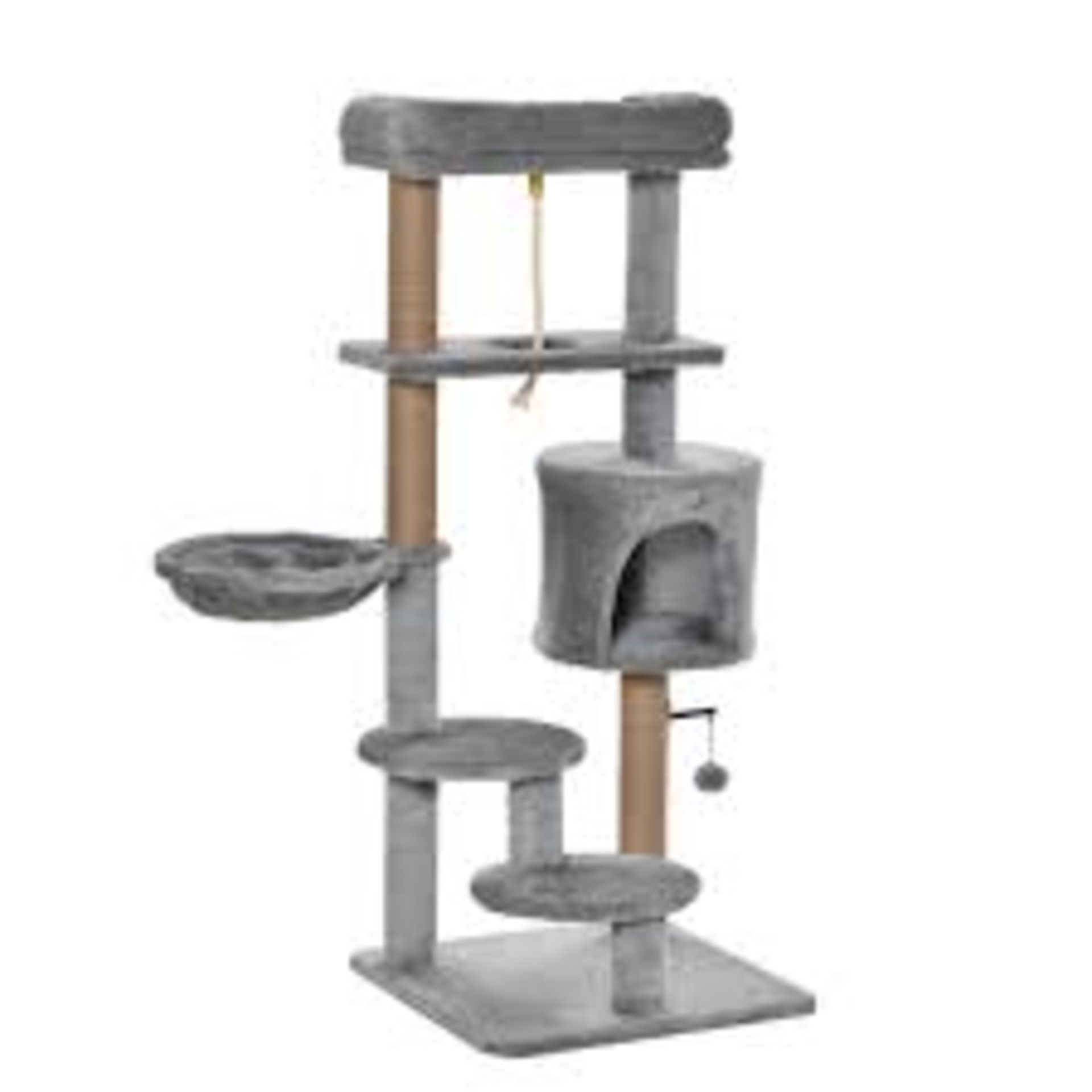 PawHut Cat Tree Tower w/ Scratching Post Hammock Hanging Ball Condo Teasing Rope - SR4