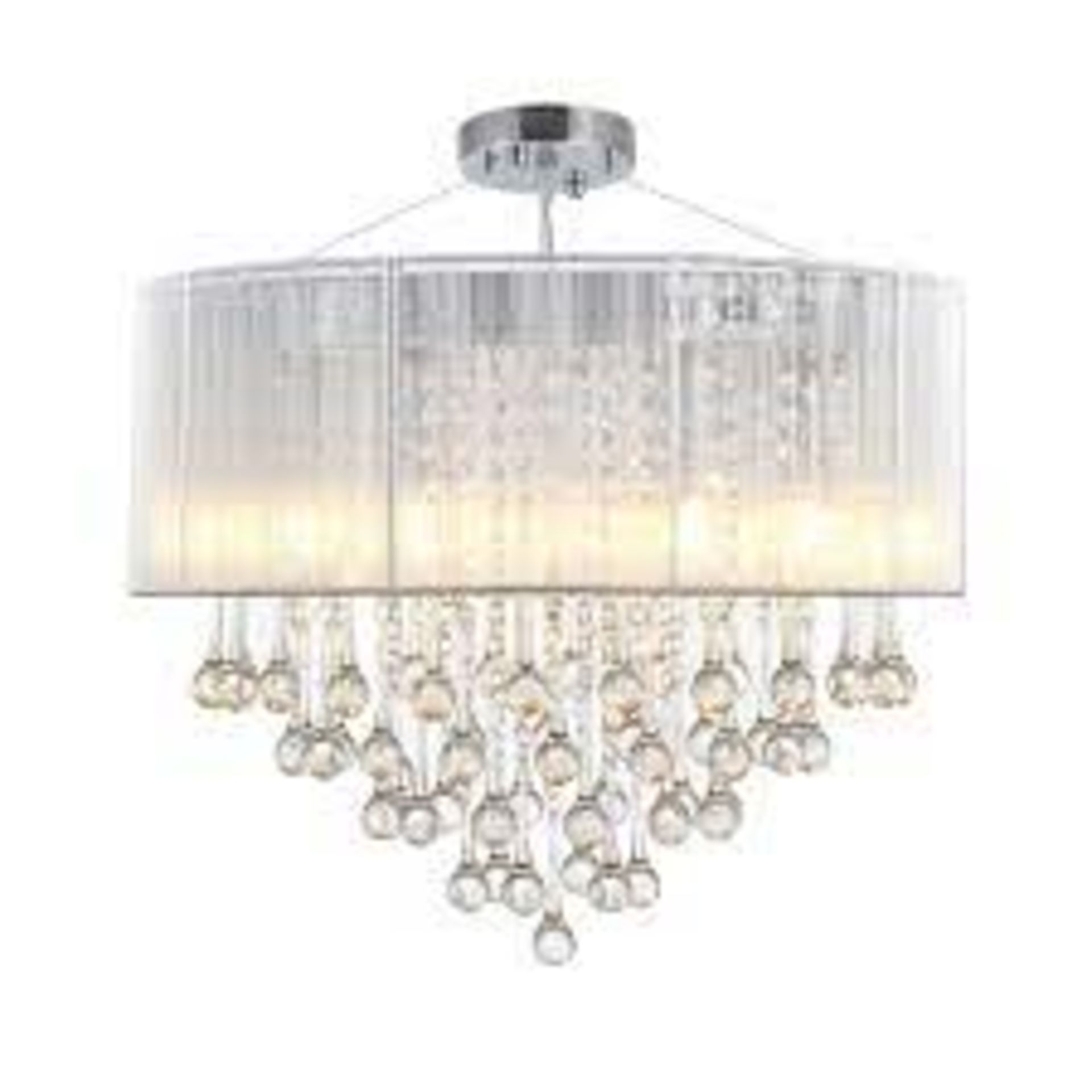 dCrystal Glass Droplet Ceiling Pendant w/ Drum Shade Silver - SR4