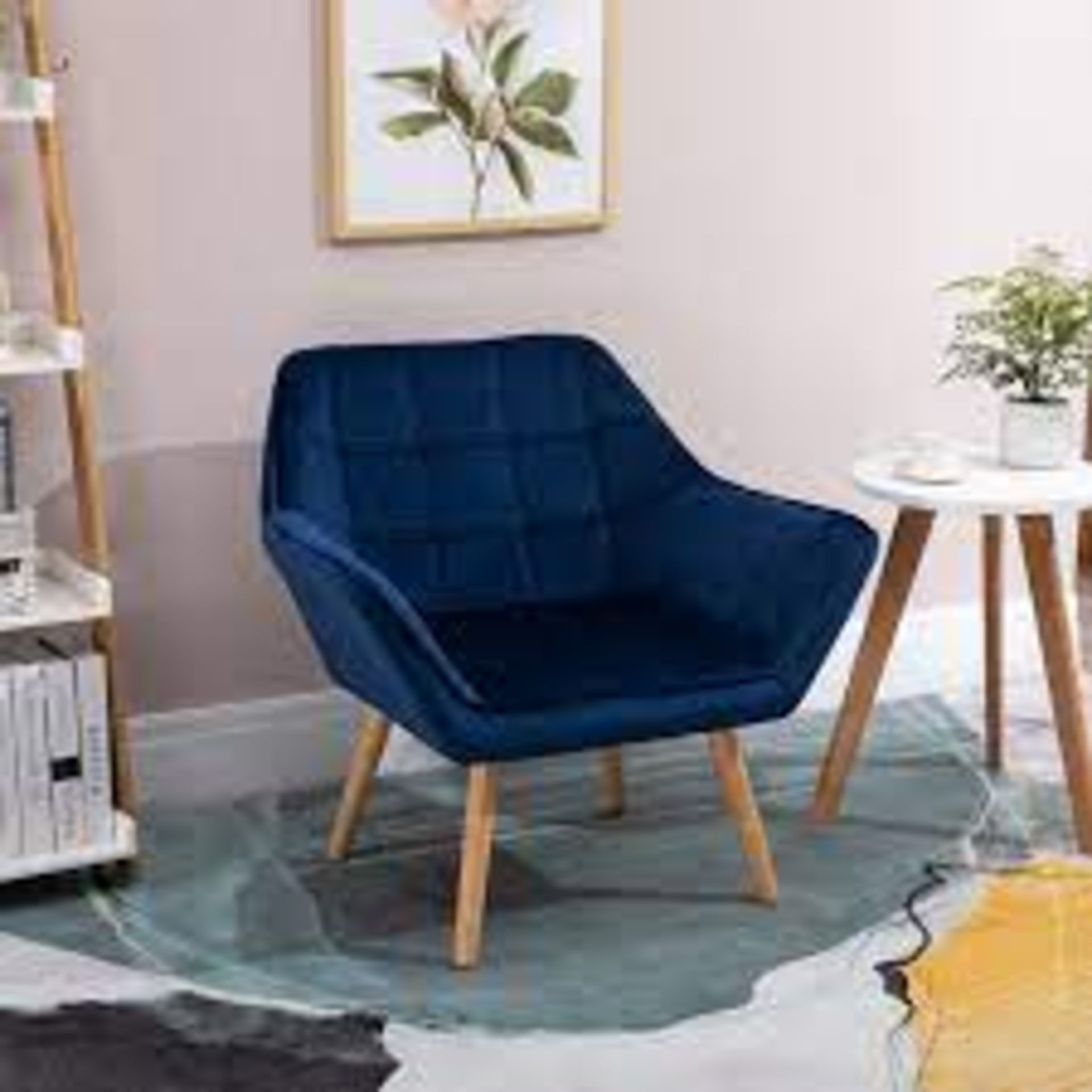 Velvet-Feel Slanted Accent Chair - Blue. - SR4. LUXE DESIGN: Covered in velvet-feel material for a