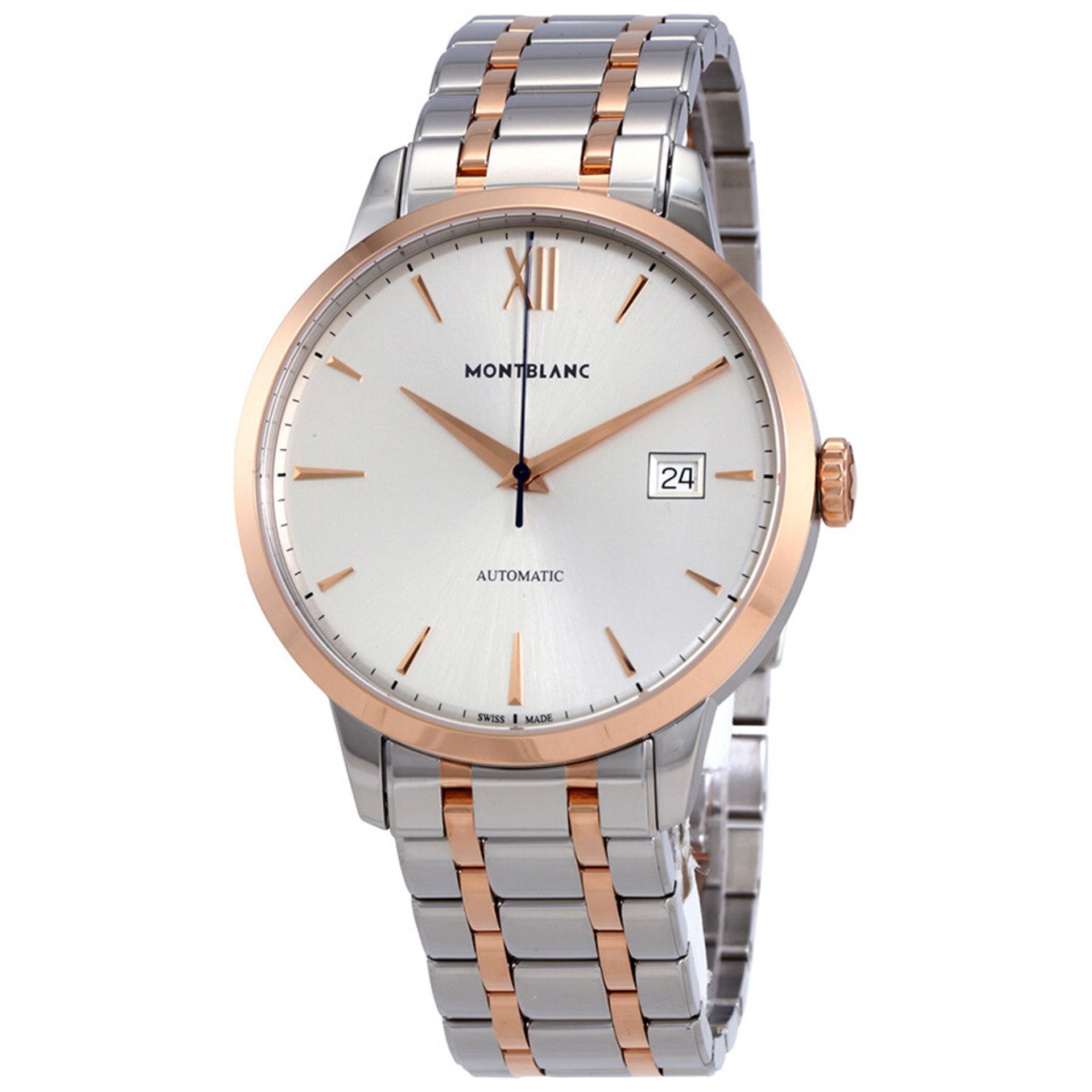 BRAND NEW MONT BLANC HERITAGE SPIRIT DATE STEEL AND ROSE GOLD AUTO 39MM MENS WATCH (887) RRP £5500