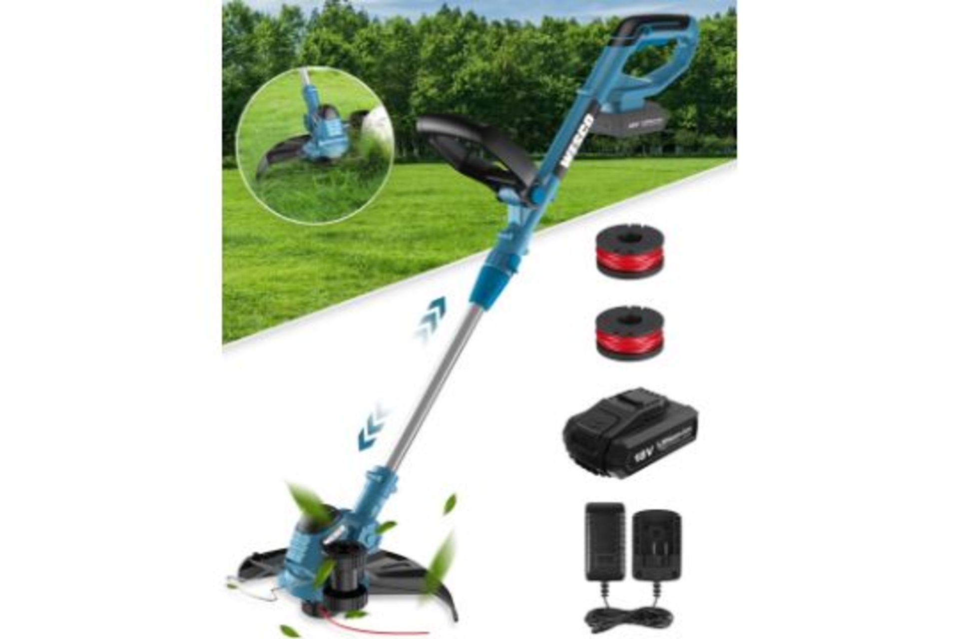 2 x New Boxed WESCO Cordless 2 in 1 Electric String Trimmer/Edger 18V with 2.0Ah Battery, Cutting