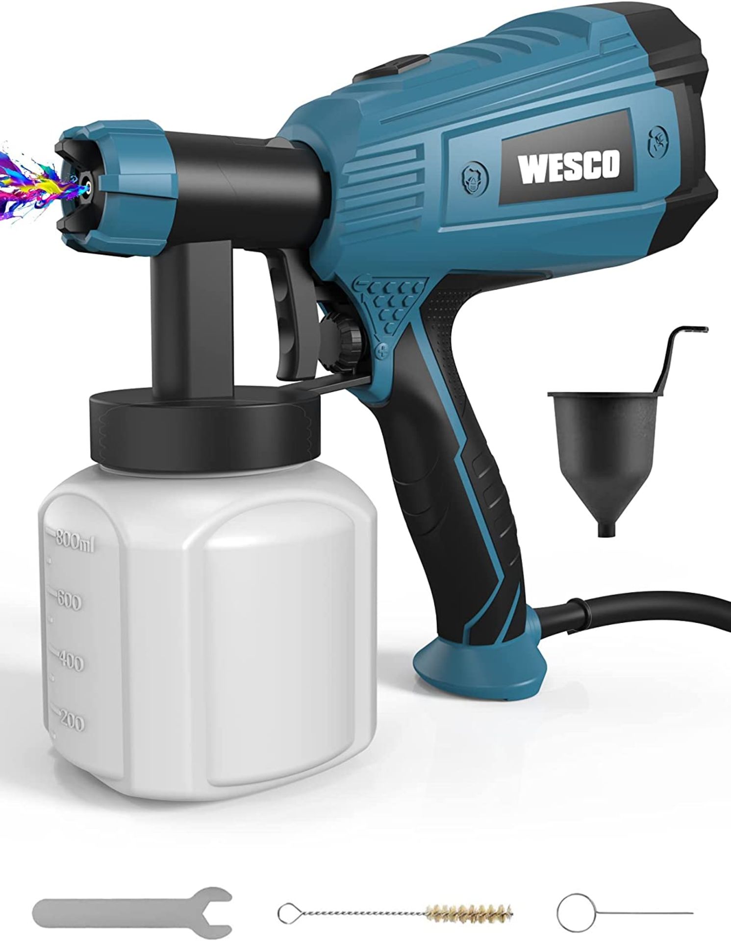 New Boxed WESCO 18V 2.0AH 500ml/min Paint Spray Gun with 2.5mm Nozzles and 3 Spray Patterns, 800