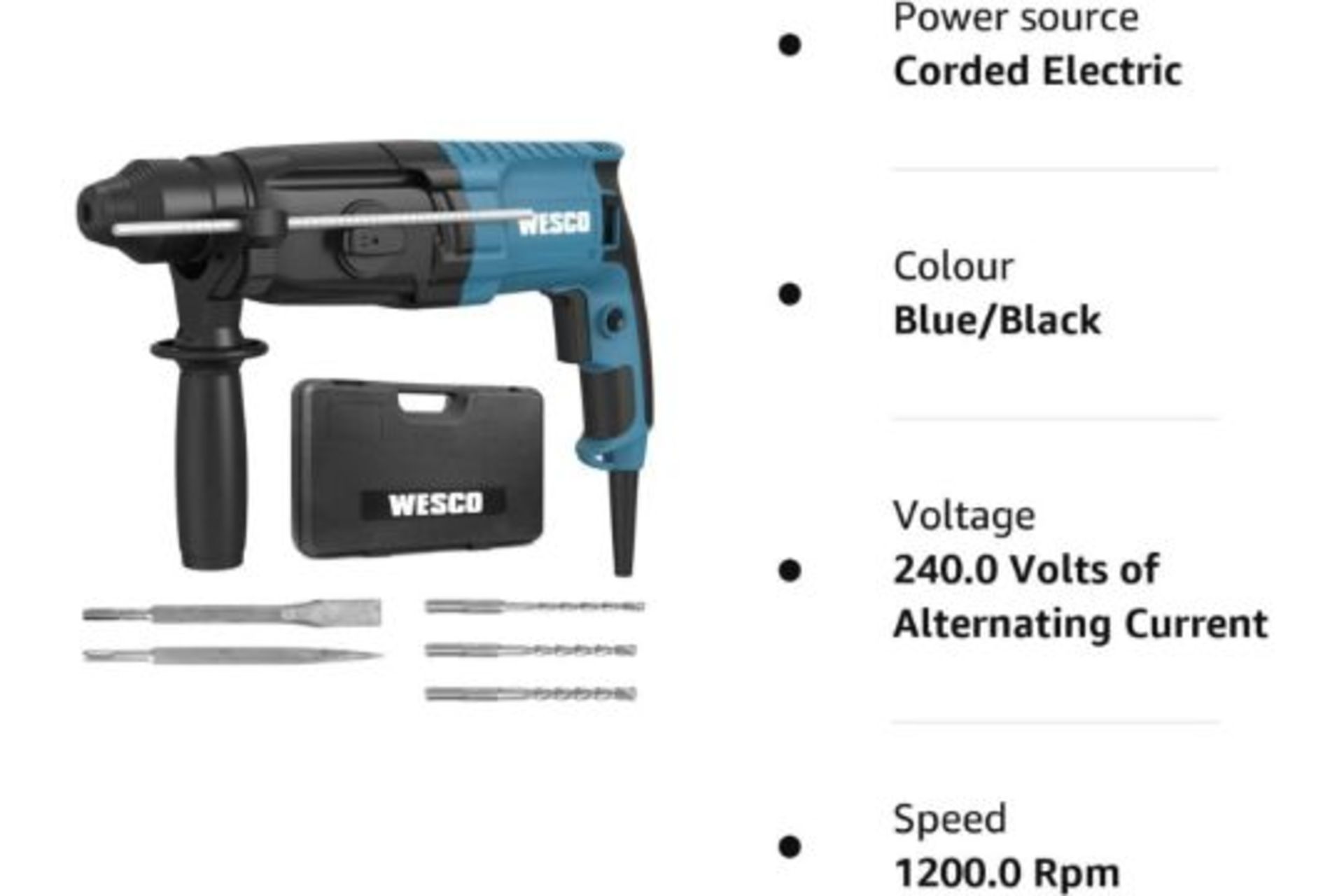 2 x NEW BOXED WESCO 800W SDS Plus Rotary Hammer Drill, 3 Modes in 1, 2.8J Impact Energy, Variable- - Image 3 of 3