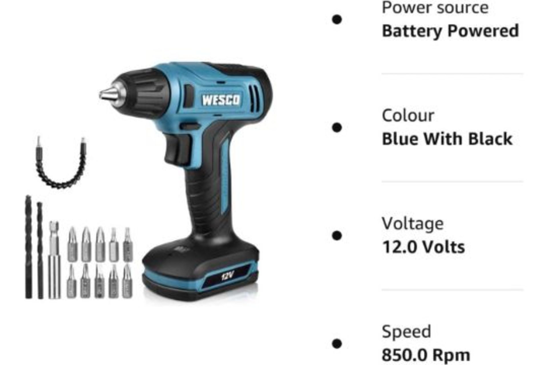2 x New Boxed WESCO Cordless Drill and Screwdriver Set, 12V Electric Screwdriver, 12 Torque Electric - Image 3 of 3