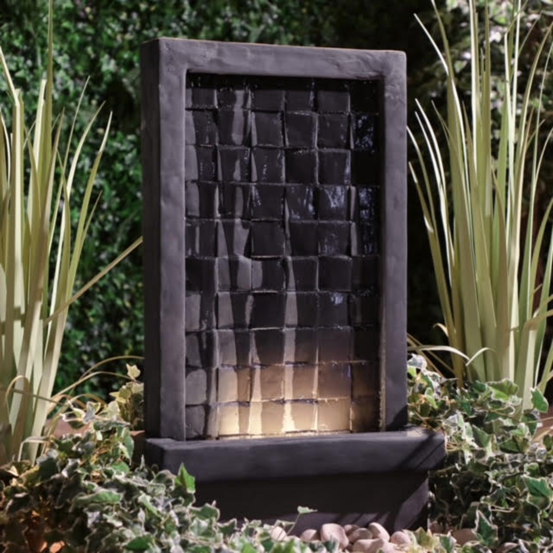 New & Boxed Tiled Waterfall Water Feature - Tall LED Wall Lit Cascading Water Fountain. RRP £349.99. - Image 3 of 6