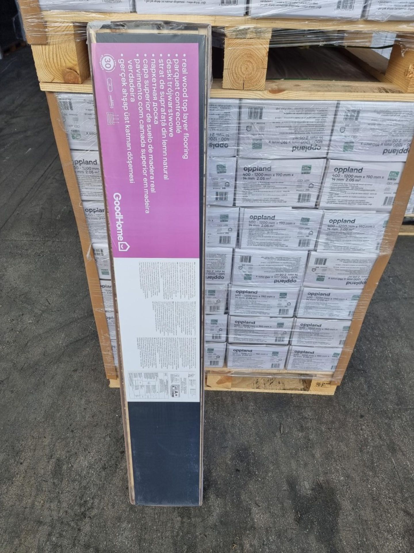 PALLET TO CONTAIN 28 X NEW SEALED PACKS OF Opplend Black Oak Real Wood Top layer Flooring. Each pack - Image 3 of 8