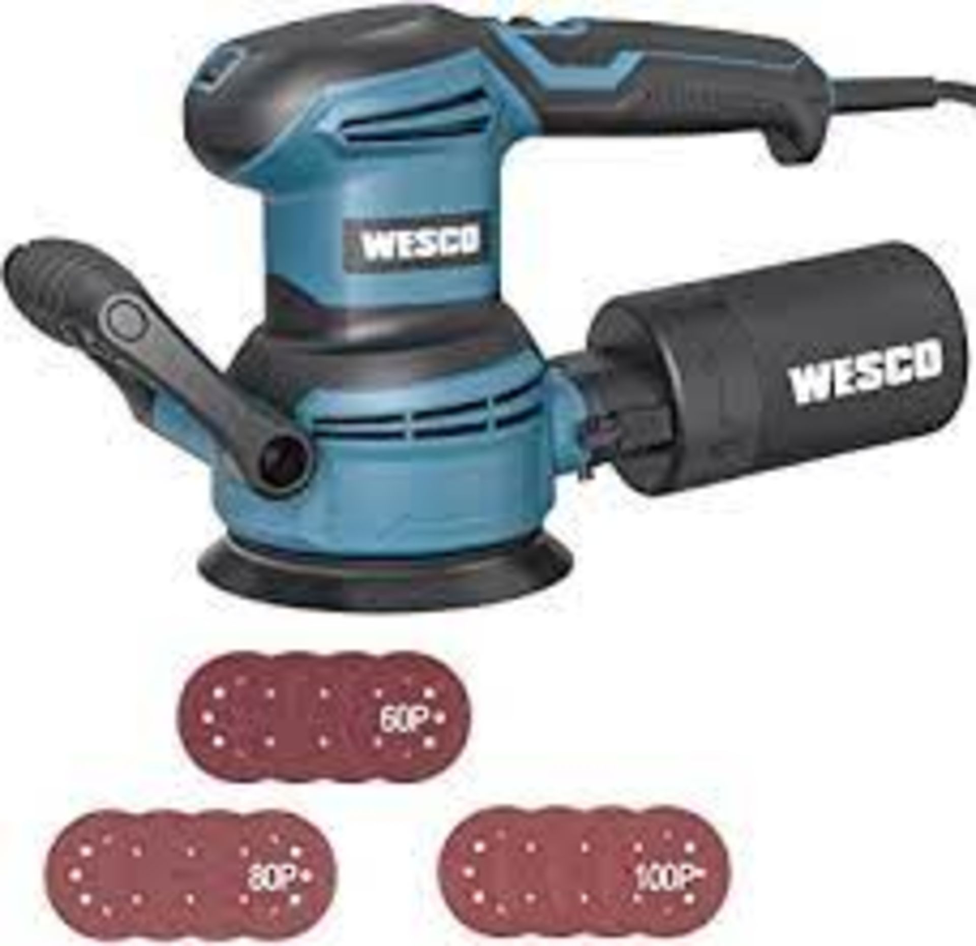 2 X NEW BOXED WESCO 400W 12000RPM 125mm Random Orbital Sander with 12Pcs Sandpapers, 6 Variable