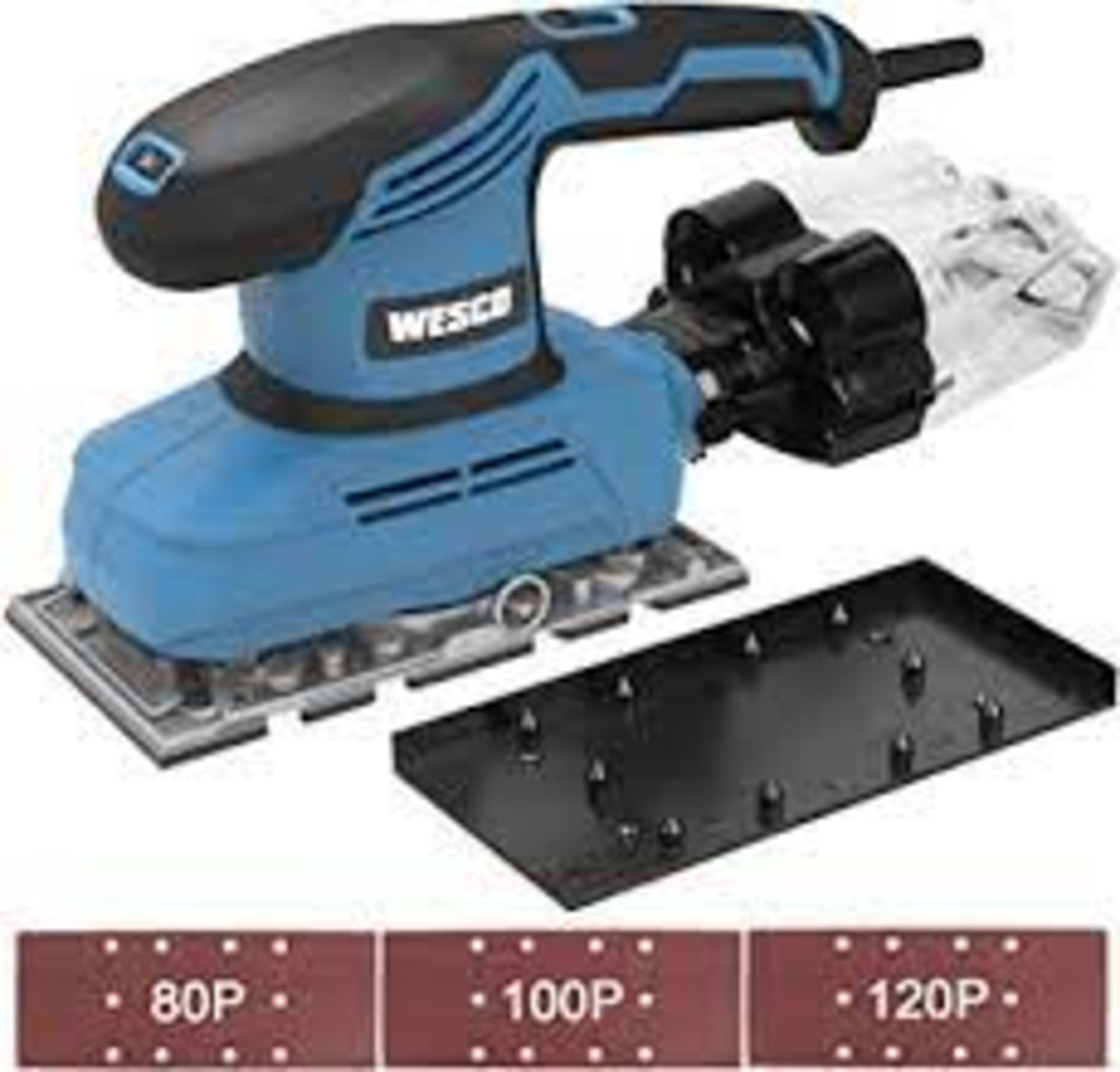 2 X NEW BOXED WESCO 240W 1/3 Sheet Sander with Aluminum Base, 7 Variable Speed Electric Orbital