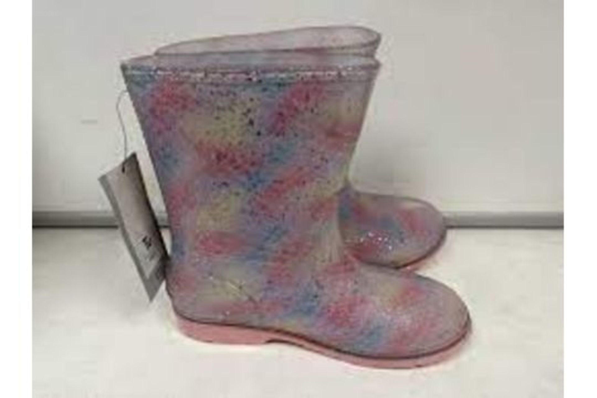 20 X NEW PACKAGED PAIRS OF TU KIDS CHILDRENS GLITTERY WELLIES IN A RATIO PACKED BOX WITH VARIOUS