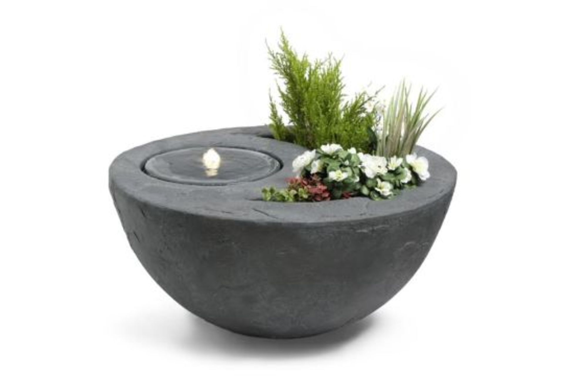 New & Boxed Dual Water Feature and Planter - Garden Bowl Design Planter, Indoor/Outdoor LED Lights