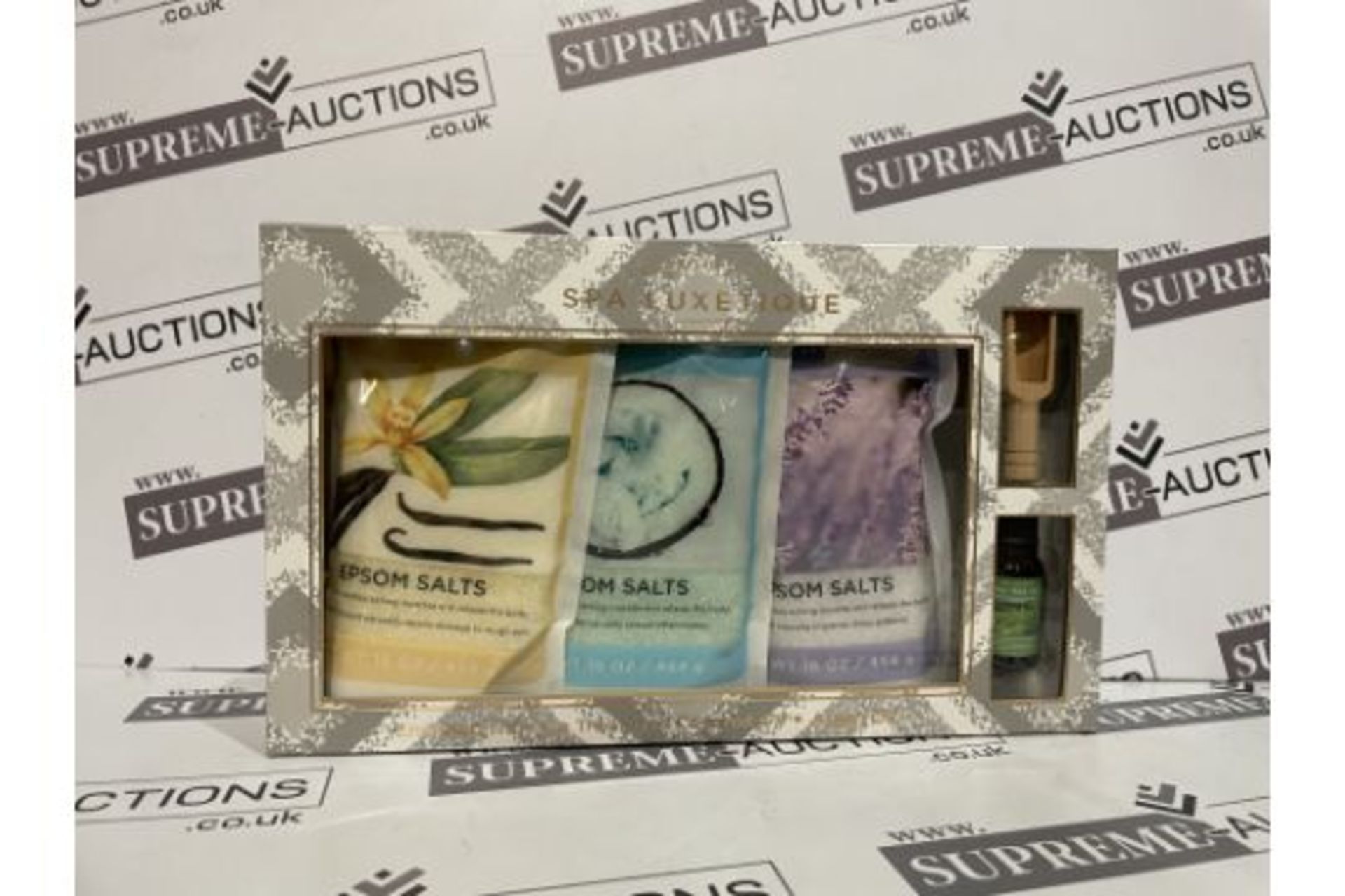 10 X BRAND NEW SPA LUXETIQUE ASSORTED EPSOM SALTS AND TEA TREE OIL GIFT SETS R12-15