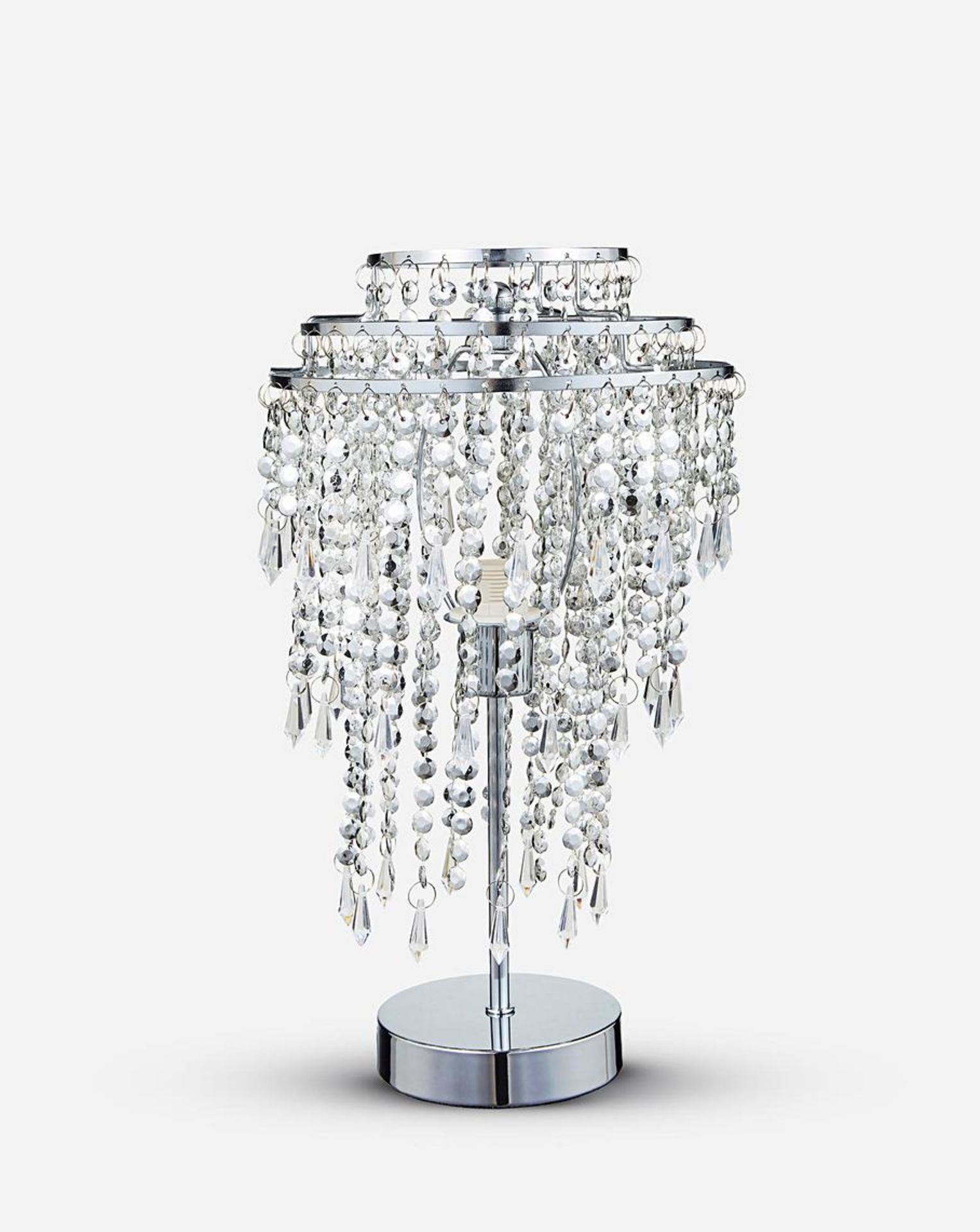 Beaded Sparkle Table Lamp. - SR4. 3 narrow rings of chrome are stacked and adorned with elegant