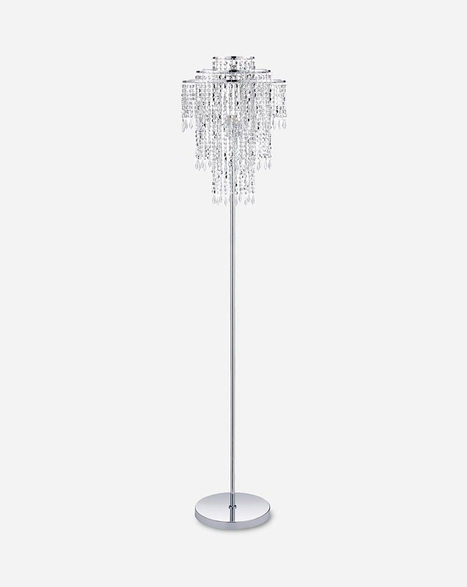 Beaded Sparkle Floor Lamp. - SR4. 3 narrow rings of chrome are stacked and adorned with elegant